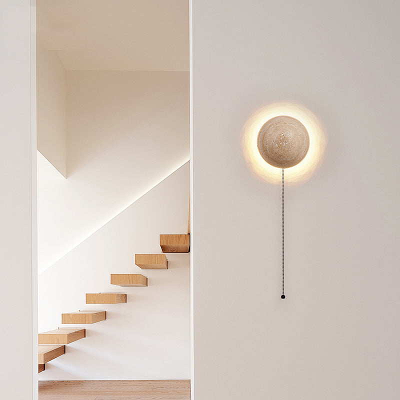 Beige Travertine Wall Sconce Moon Phase Night Light