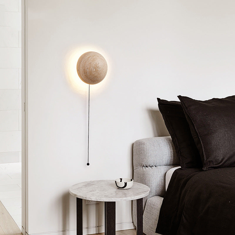 Beige Travertine Wall Sconce Moon Phase Night Light
