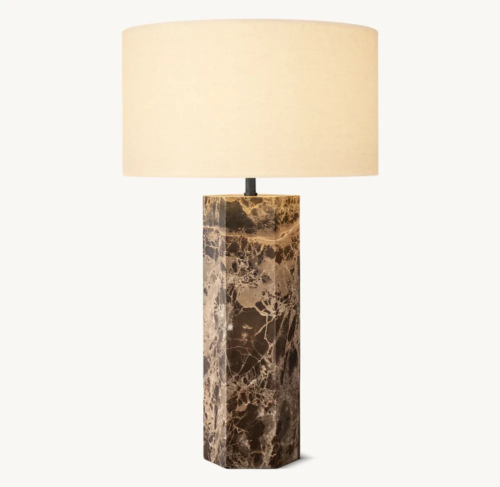 Calacatta White Marble Hexagonal Table Lamp | Luxury Italian Lighting