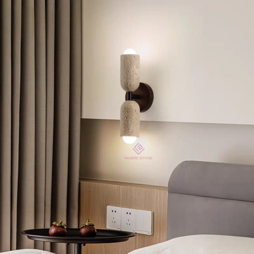Vintage Beige Travertine Bedside Wall Lamp