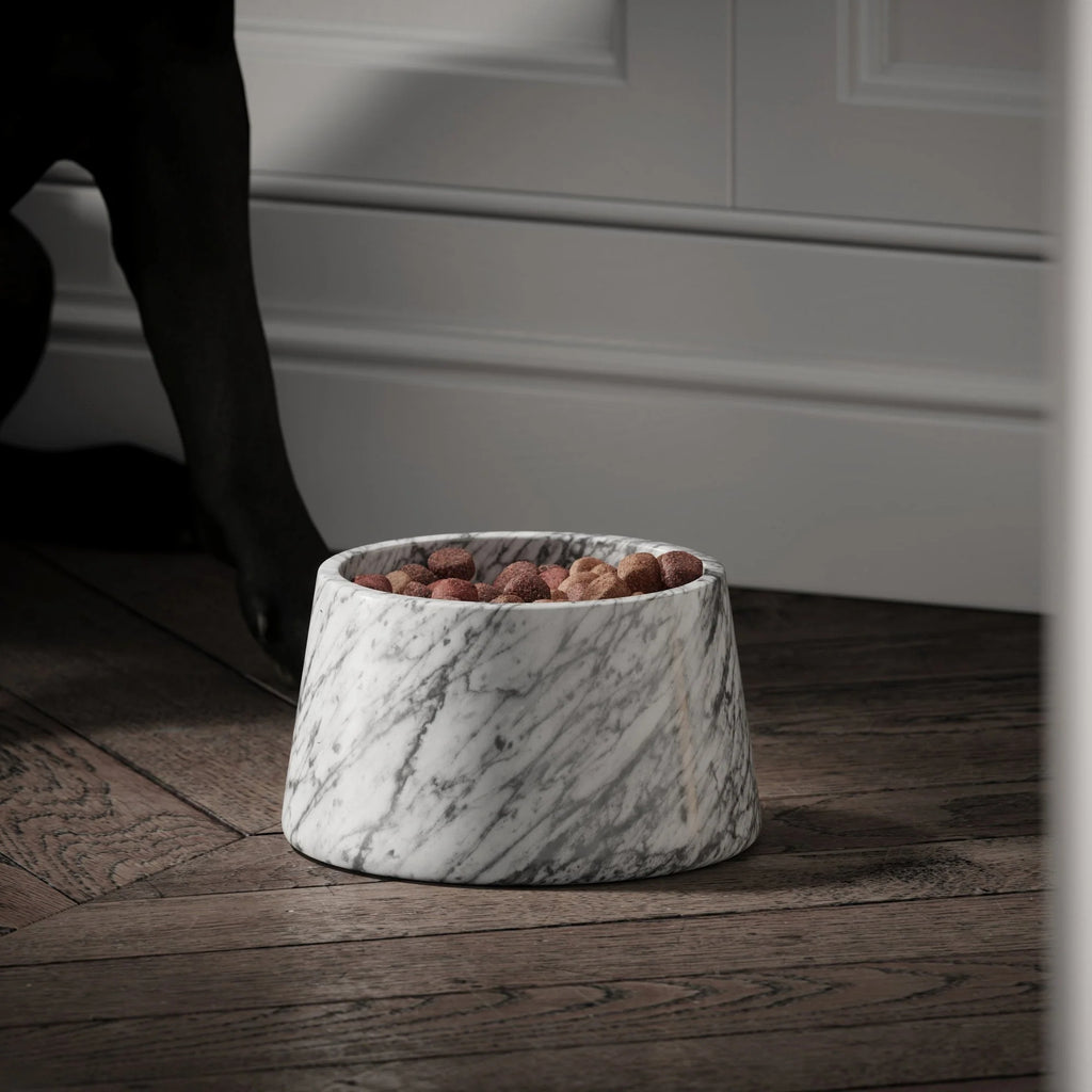 Carrara White Marble Dog Bowls | Italian Stone Pet Accessories