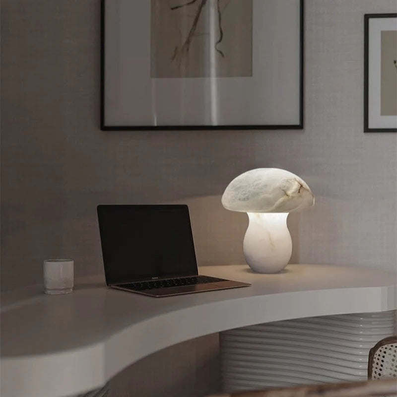 Mushroom Cosy White Onyx Table Lamp | Natural Stone Lighting