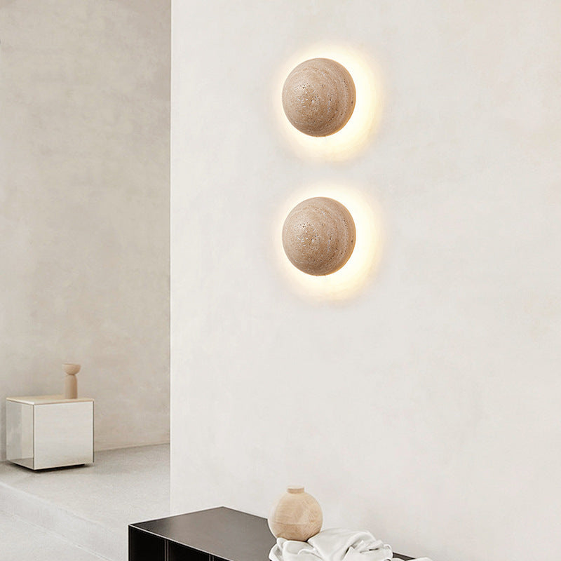 Beige Travertine Wall Sconce Moon Phase Night Light