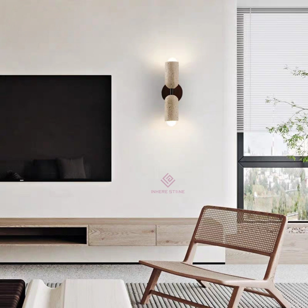 Vintage Beige Travertine Bedside Wall Lamp