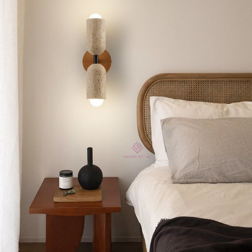 Vintage Beige Travertine Bedside Wall Lamp