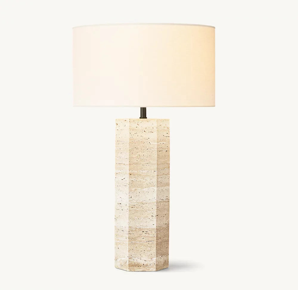 Emperador Marble Hexagonal Table Lamp | Modern Stone Lighting