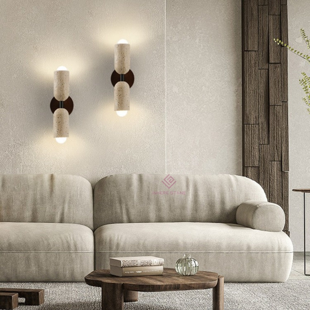 Vintage Beige Travertine Bedside Wall Lamp