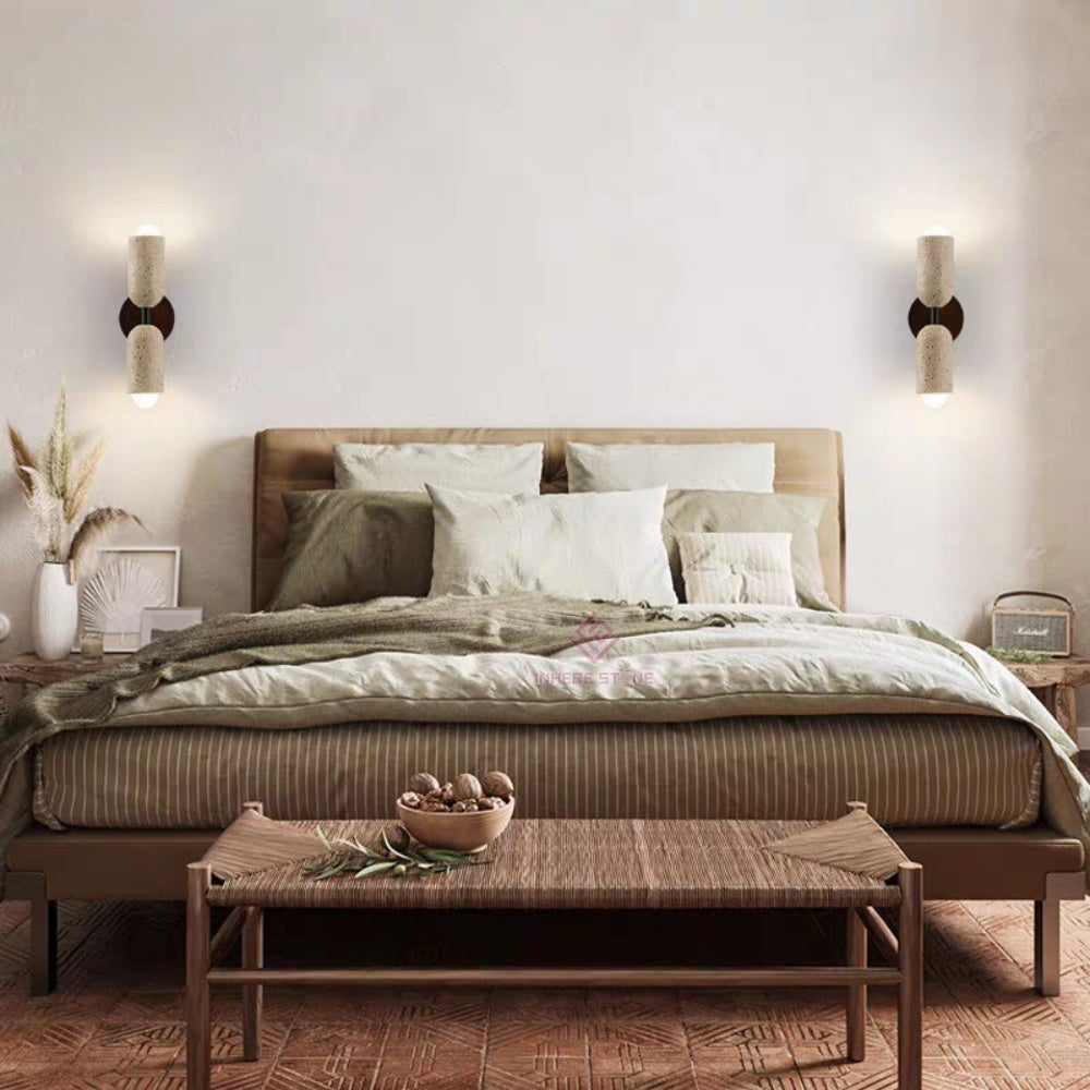 Vintage Beige Travertine Bedside Wall Lamp