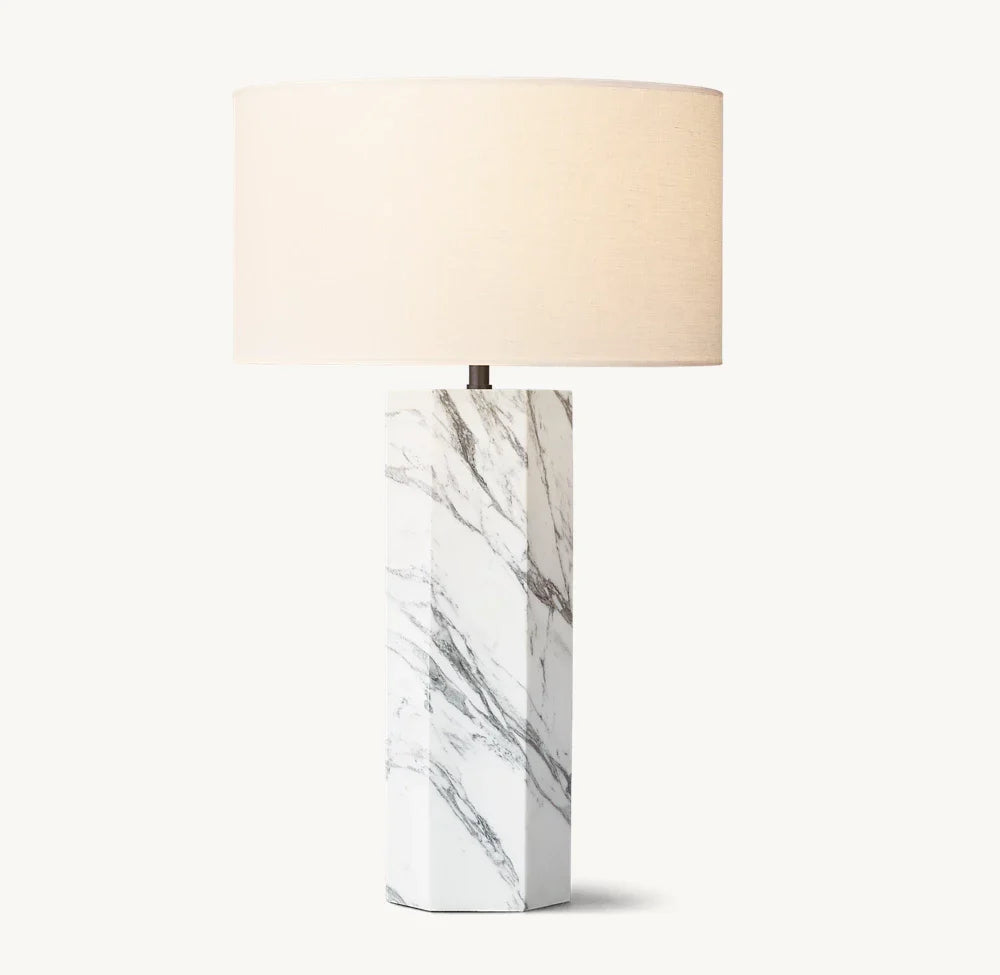 Calacatta White Marble Hexagonal Table Lamp | Luxury Italian Lighting