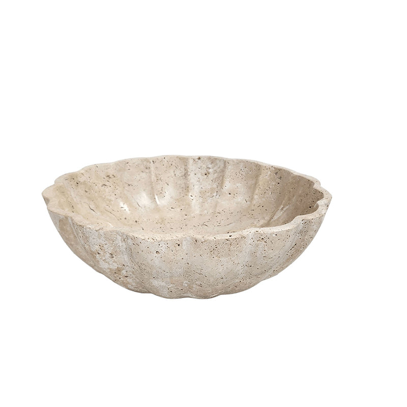 Beige Travertine Fruit Bowls - Natural Stone Centerpiece Bowl