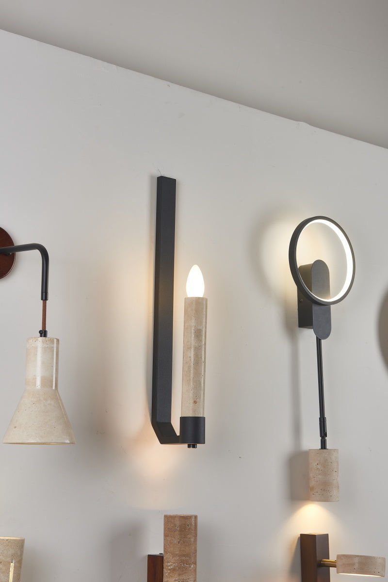 Polished Beige Travertine Candle Sconces