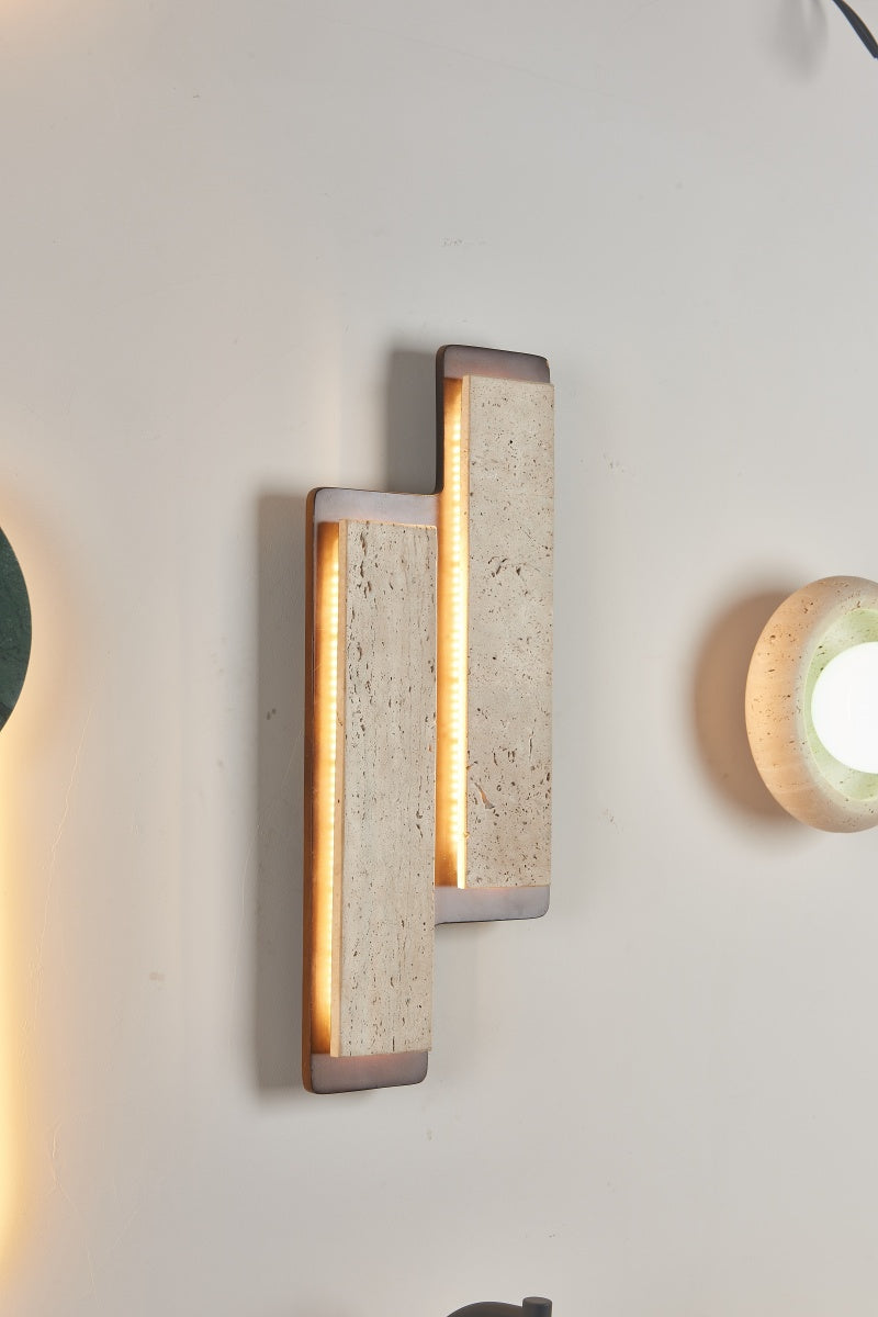 Beige Travertine Double Rectangle Sconces