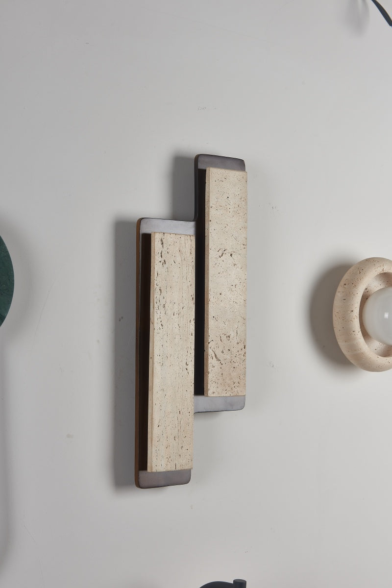 Beige Travertine Double Rectangle Sconces