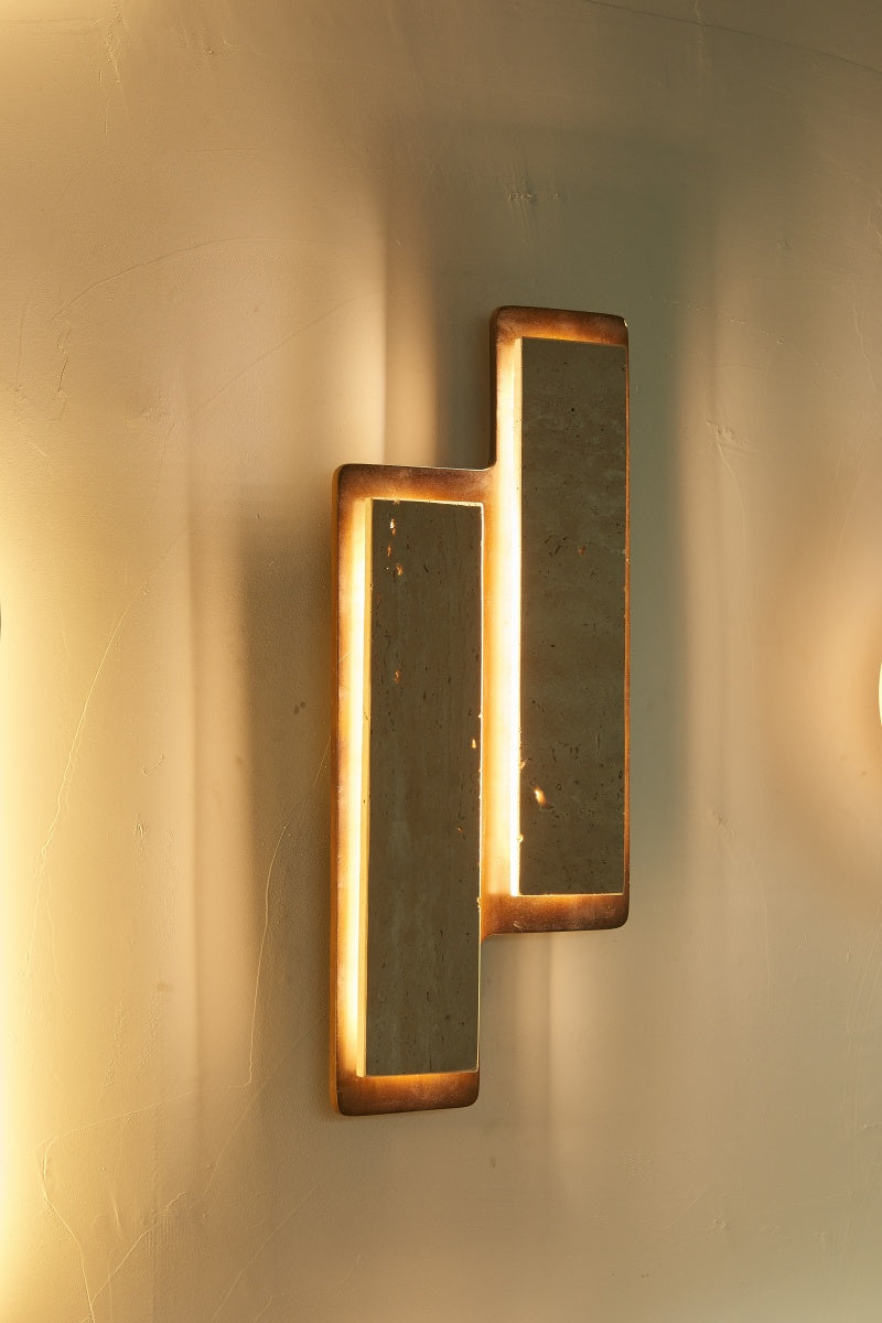 Beige Travertine Double Rectangle Sconces