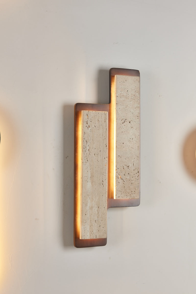 Beige Travertine Double Rectangle Sconces