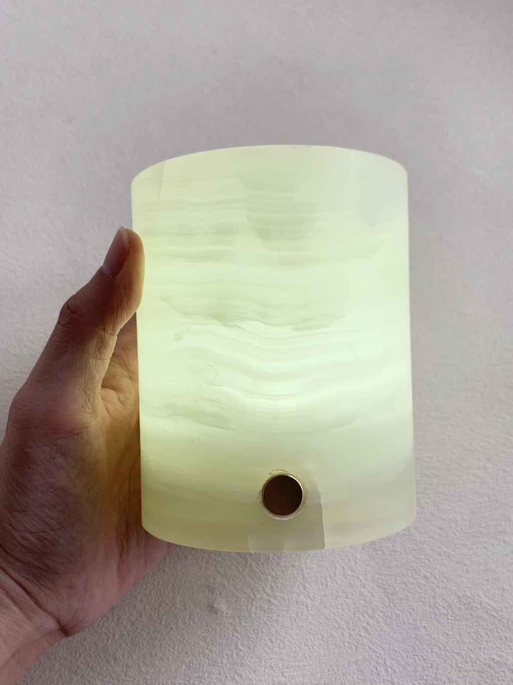 White Onyx Cylindrical Table Lamp | Natural Stone Lighting