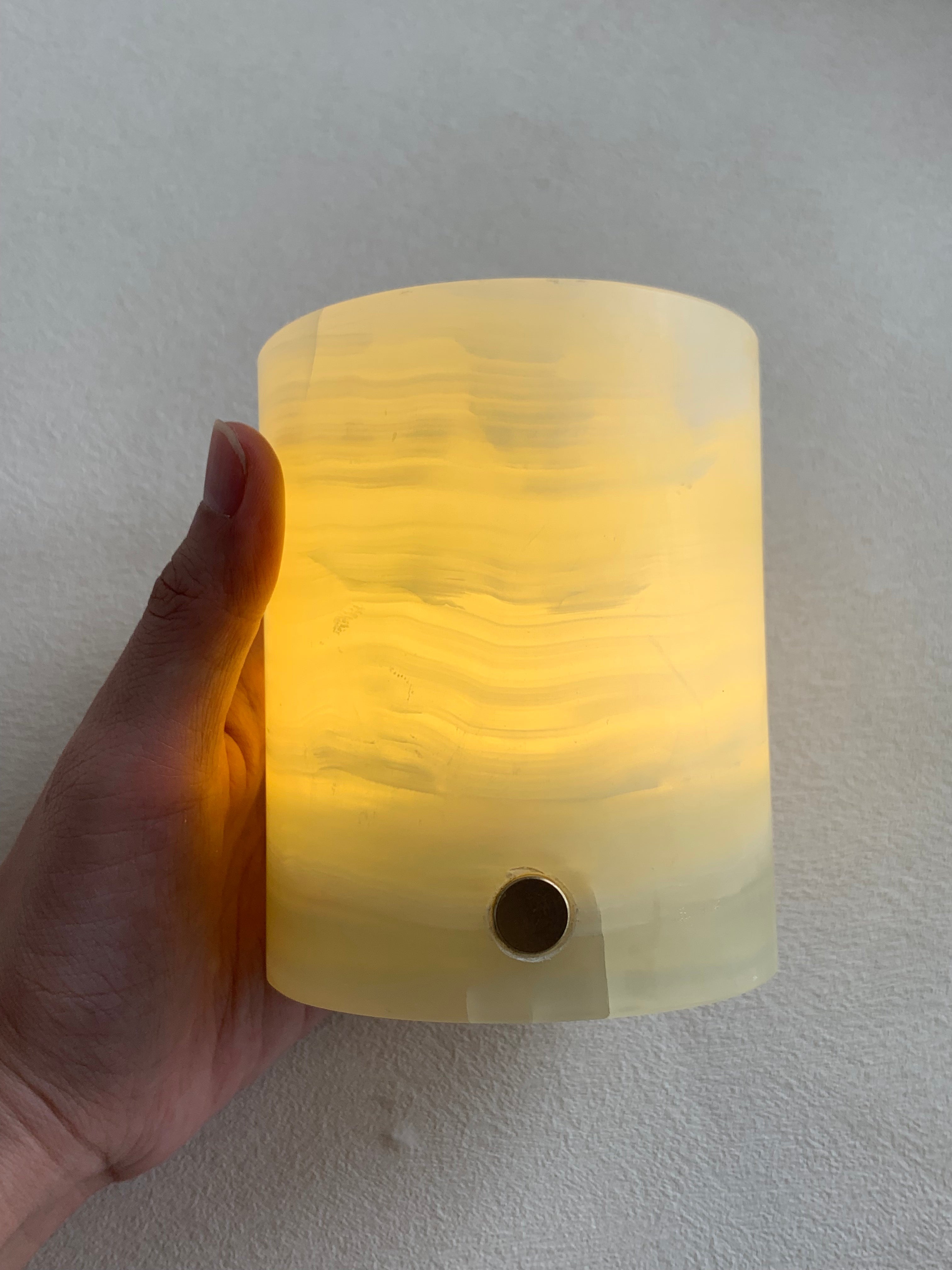 White Onyx Cylindrical Table Lamp | Natural Stone Lighting