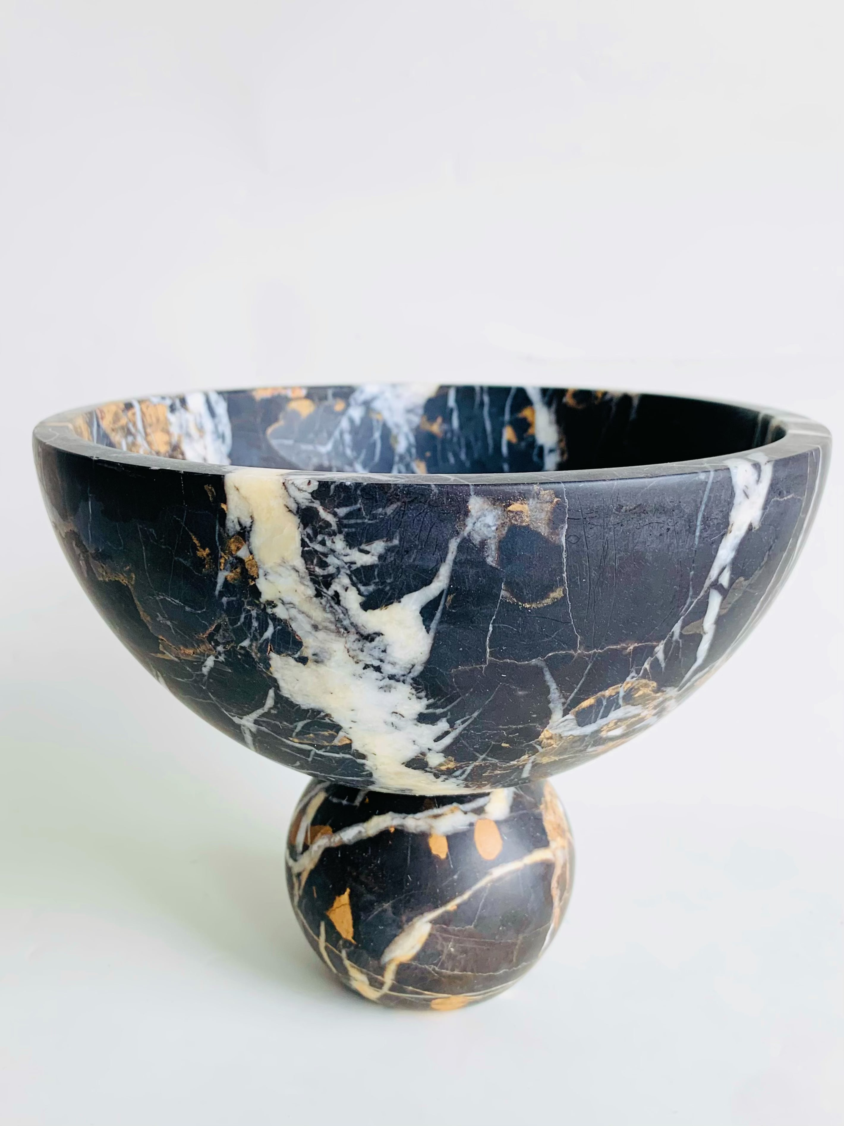 Portoro Black Marble Round Fruit Bowl | Italian Luxury Stone Decor