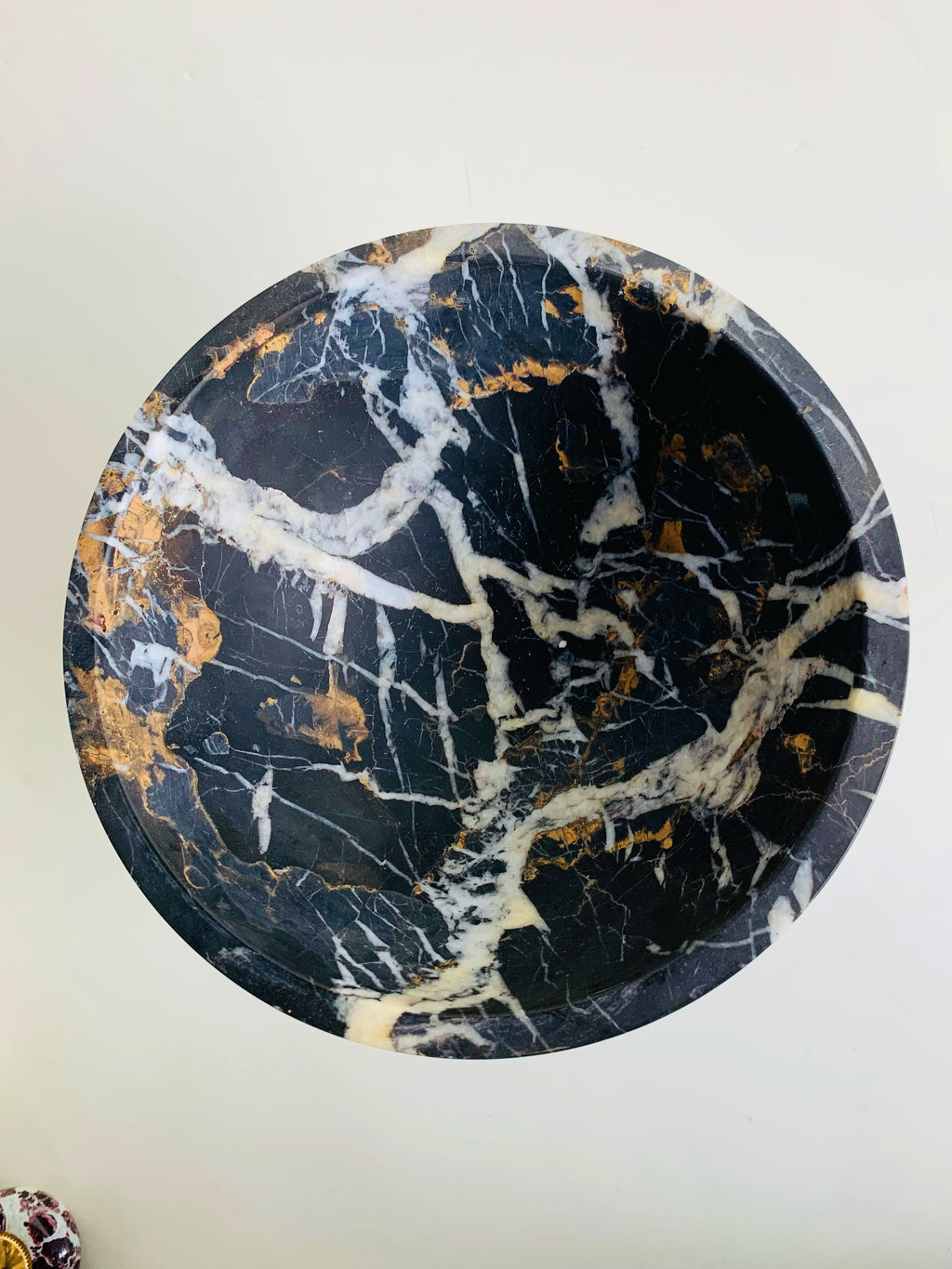 Portoro Black Marble Round Fruit Bowl | Italian Luxury Stone Decor