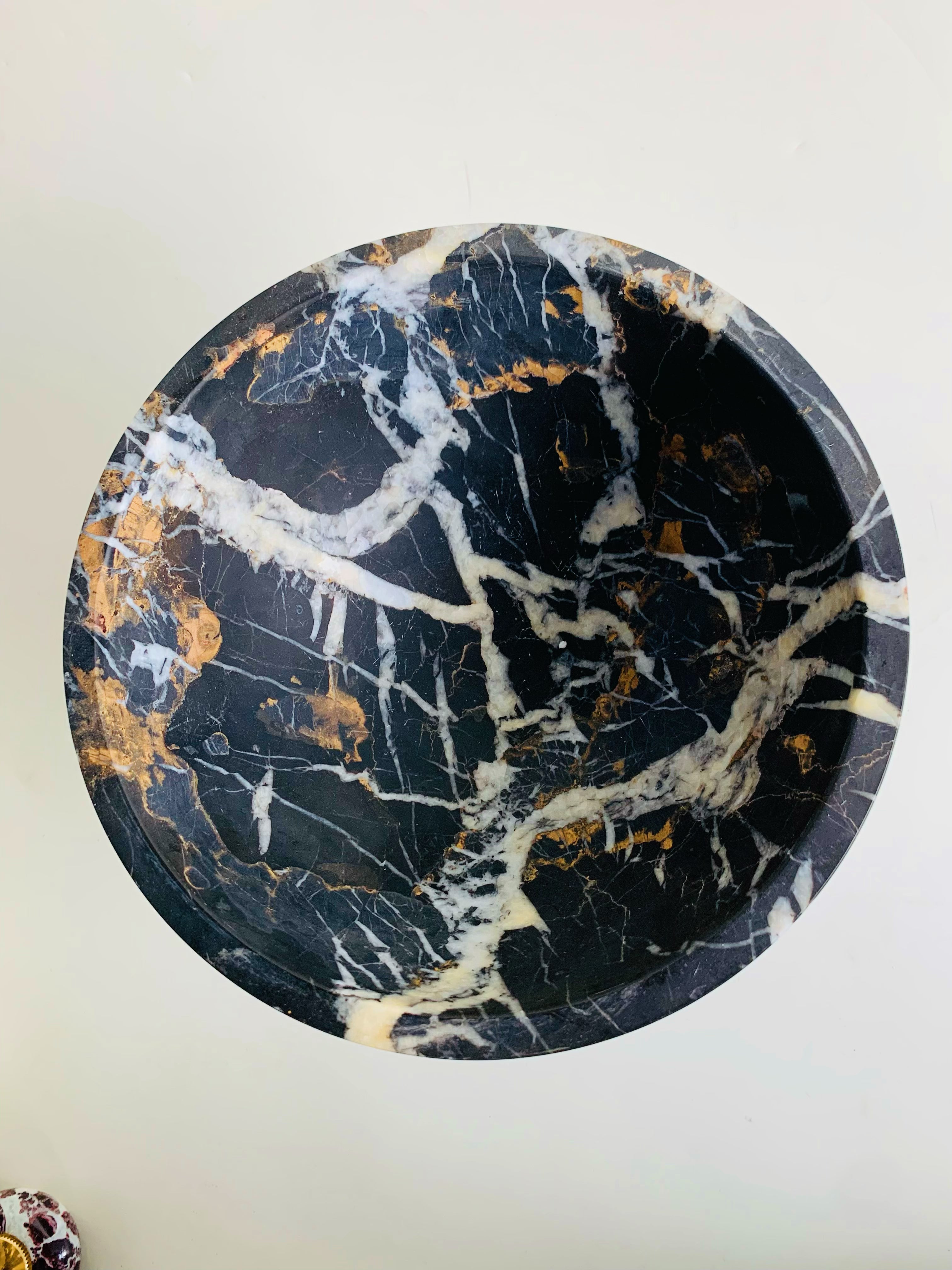 Portoro Black Marble Round Fruit Bowl | Italian Luxury Stone Decor
