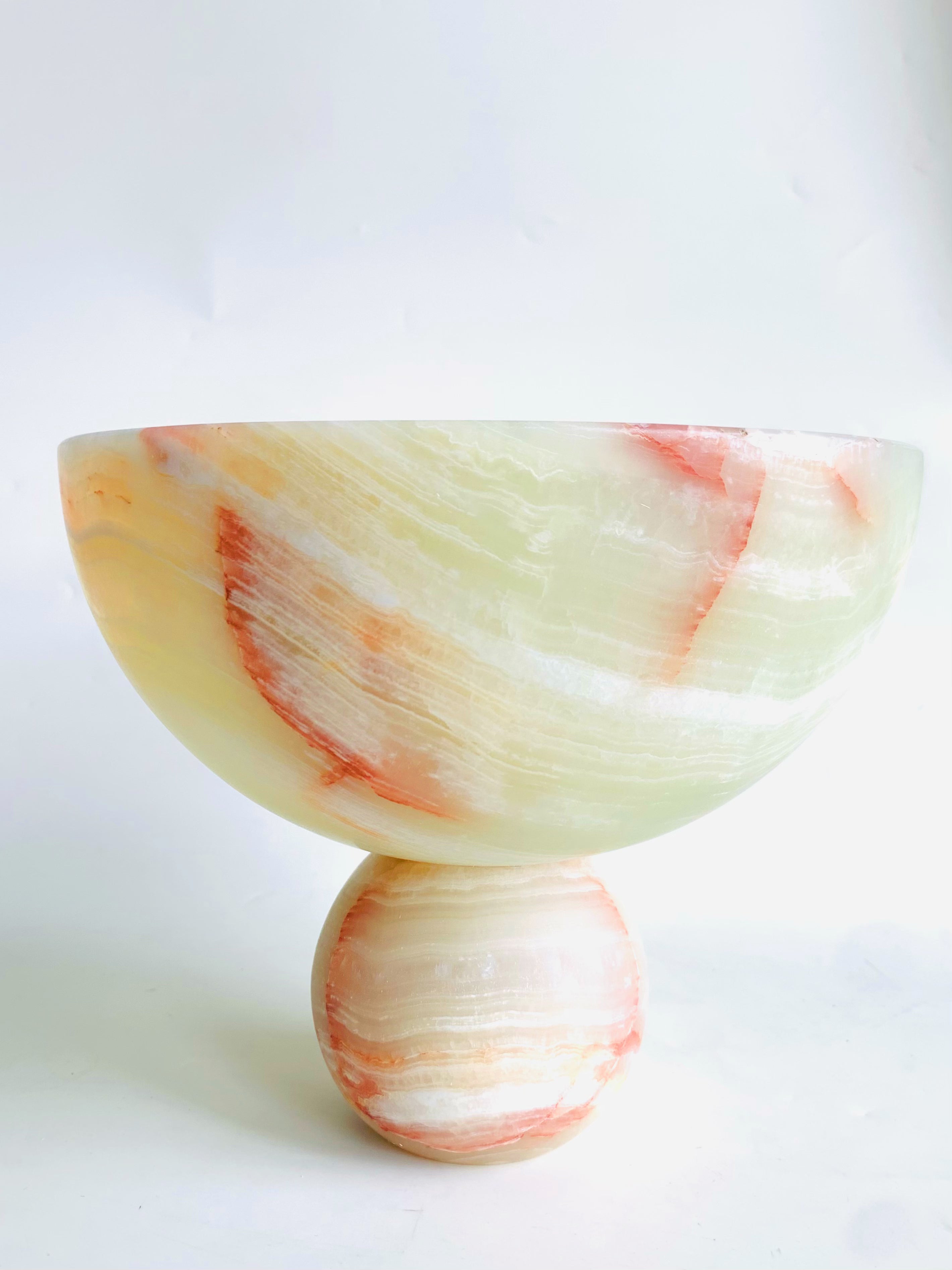 Green Onyx Round Fruit Bowl | Natural Stone Decorative Vessel