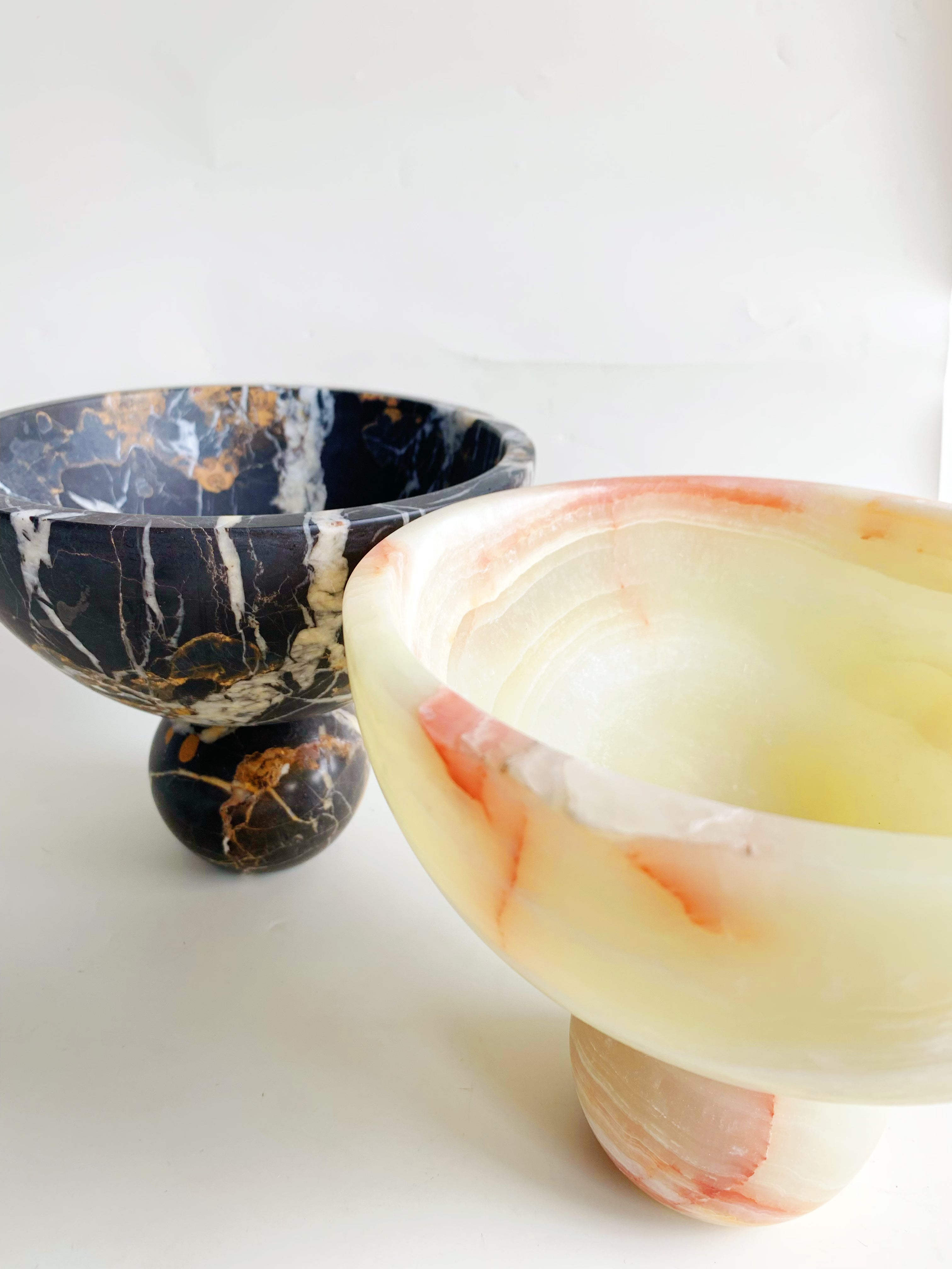 Green Onyx Round Fruit Bowl | Natural Stone Decorative Vessel