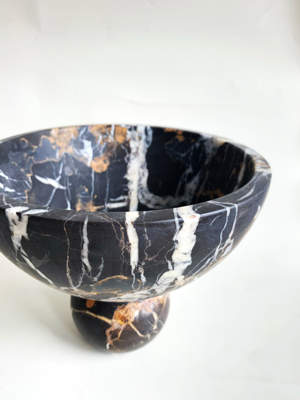 Portoro Black Marble Round Fruit Bowl | Italian Luxury Stone Decor
