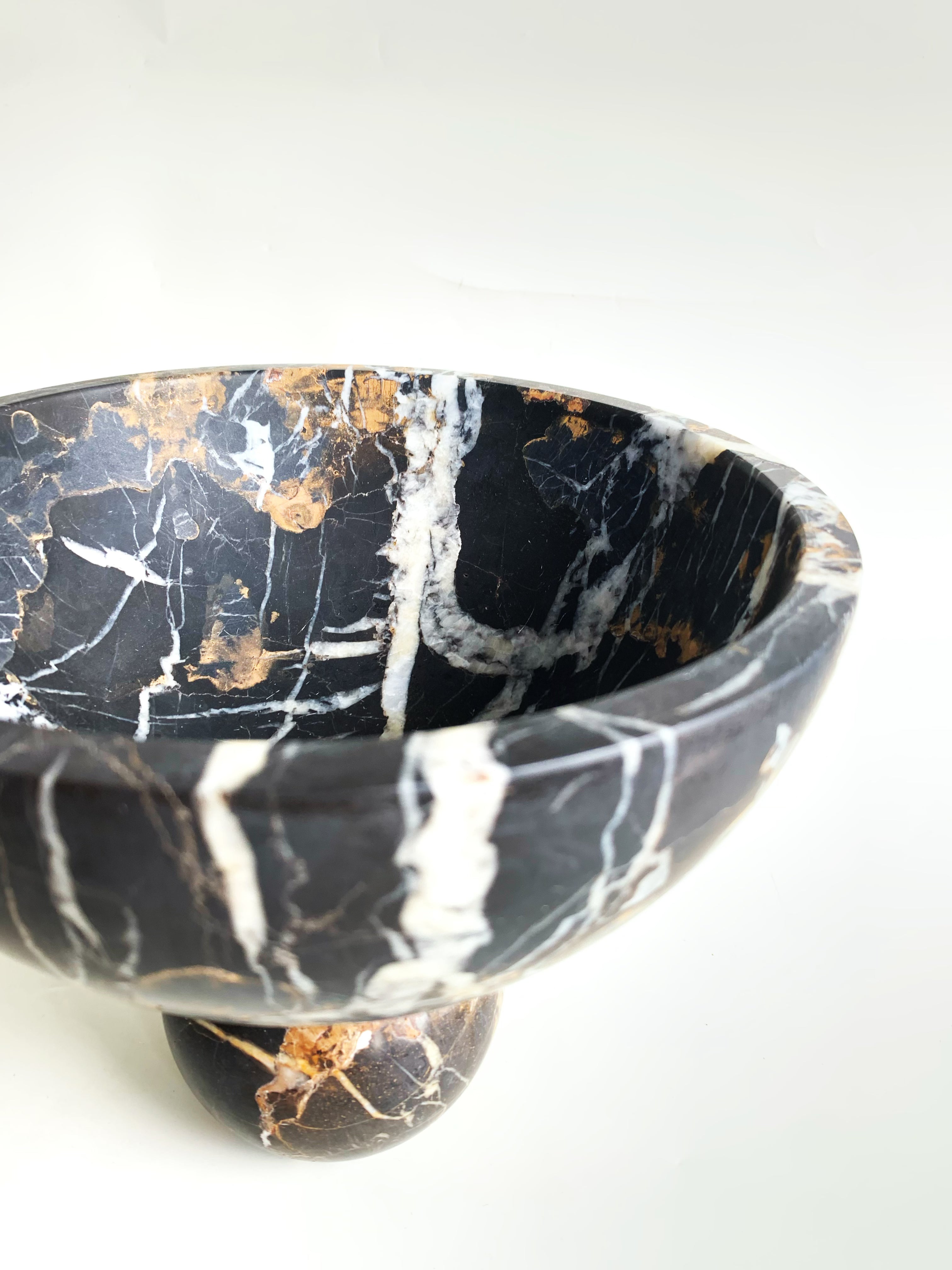 Portoro Black Marble Round Fruit Bowl | Italian Luxury Stone Decor
