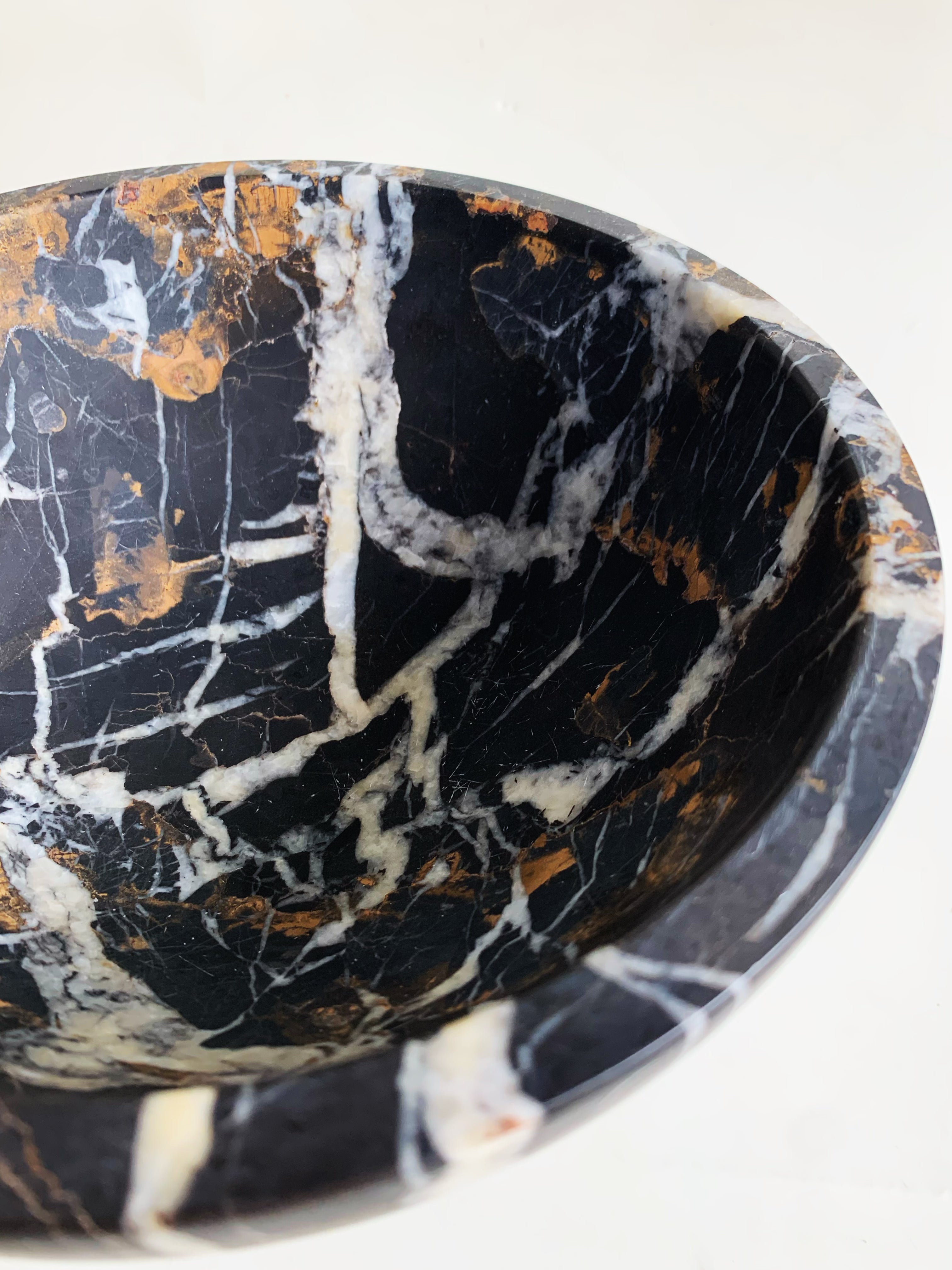 Portoro Black Marble Round Fruit Bowl | Italian Luxury Stone Decor