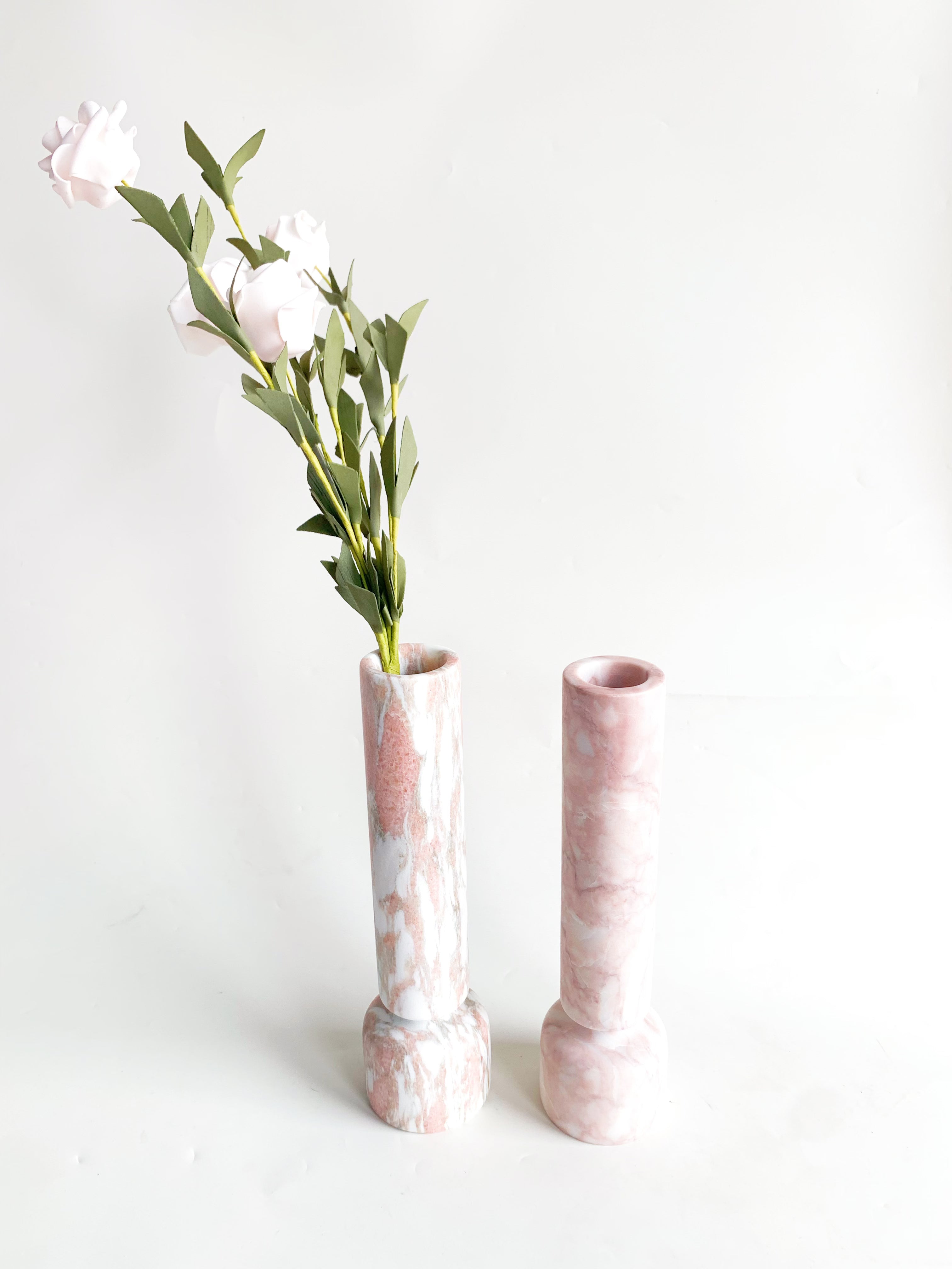 Calacatta Pink Marble Dry Flower Vase | Italian Natural Stone Decor