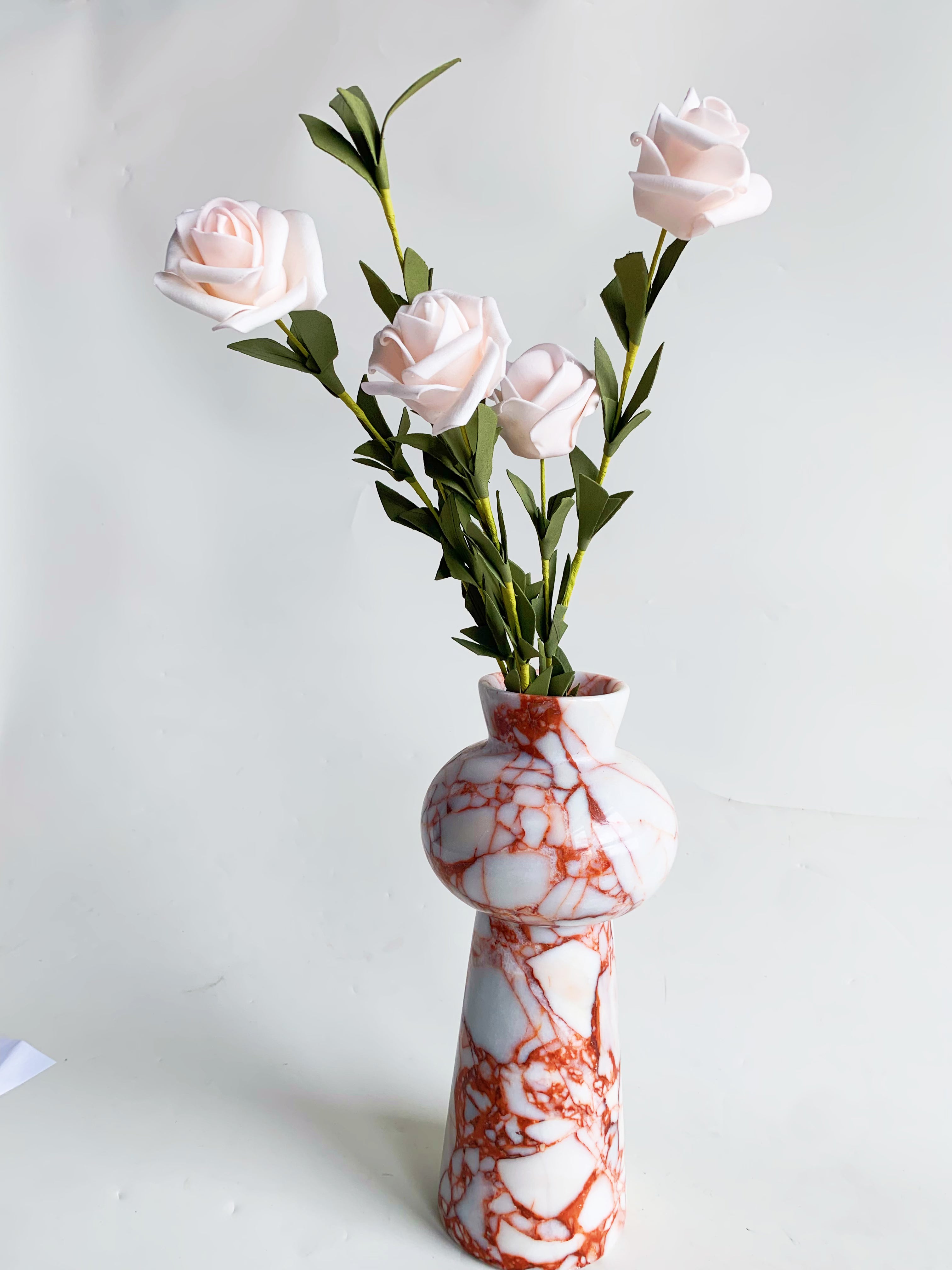 Calacatta Red Marble Dry Flower Vase | Italian Stone Decorative Vessel