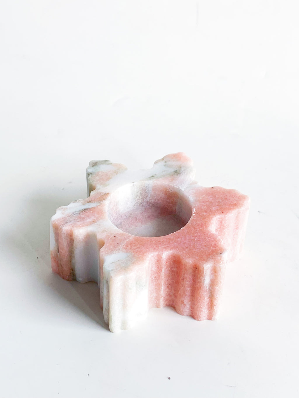 Christmas Snowflake Norwegian Rose Marble Candle Holder | Holiday Stone Décor