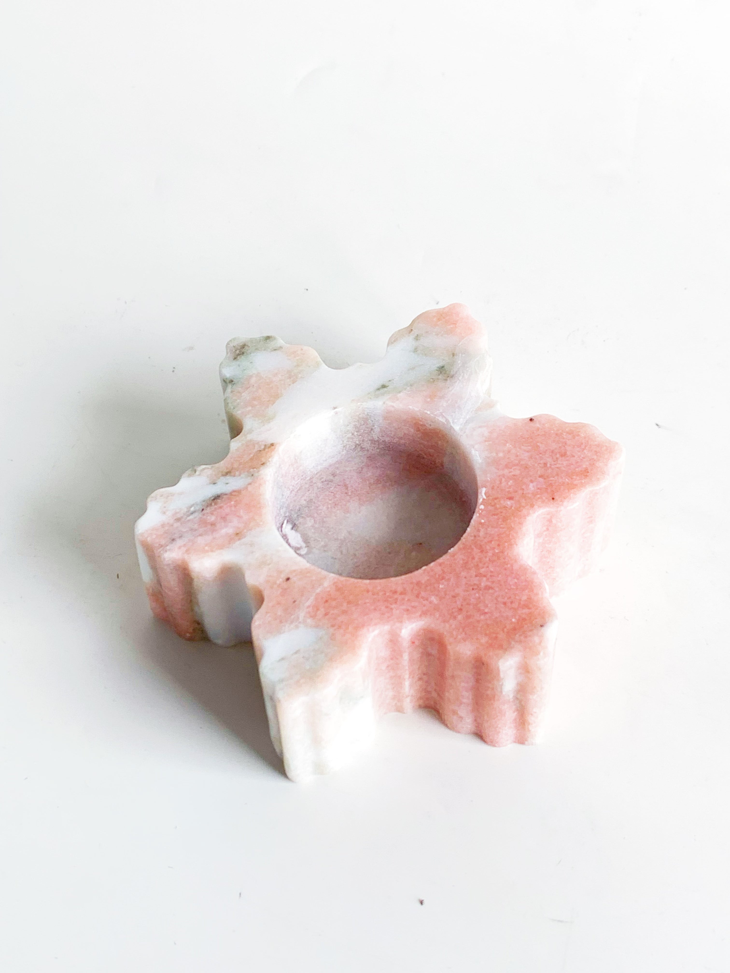 Christmas Snowflake Norwegian Rose Marble Candle Holder | Holiday Stone Décor