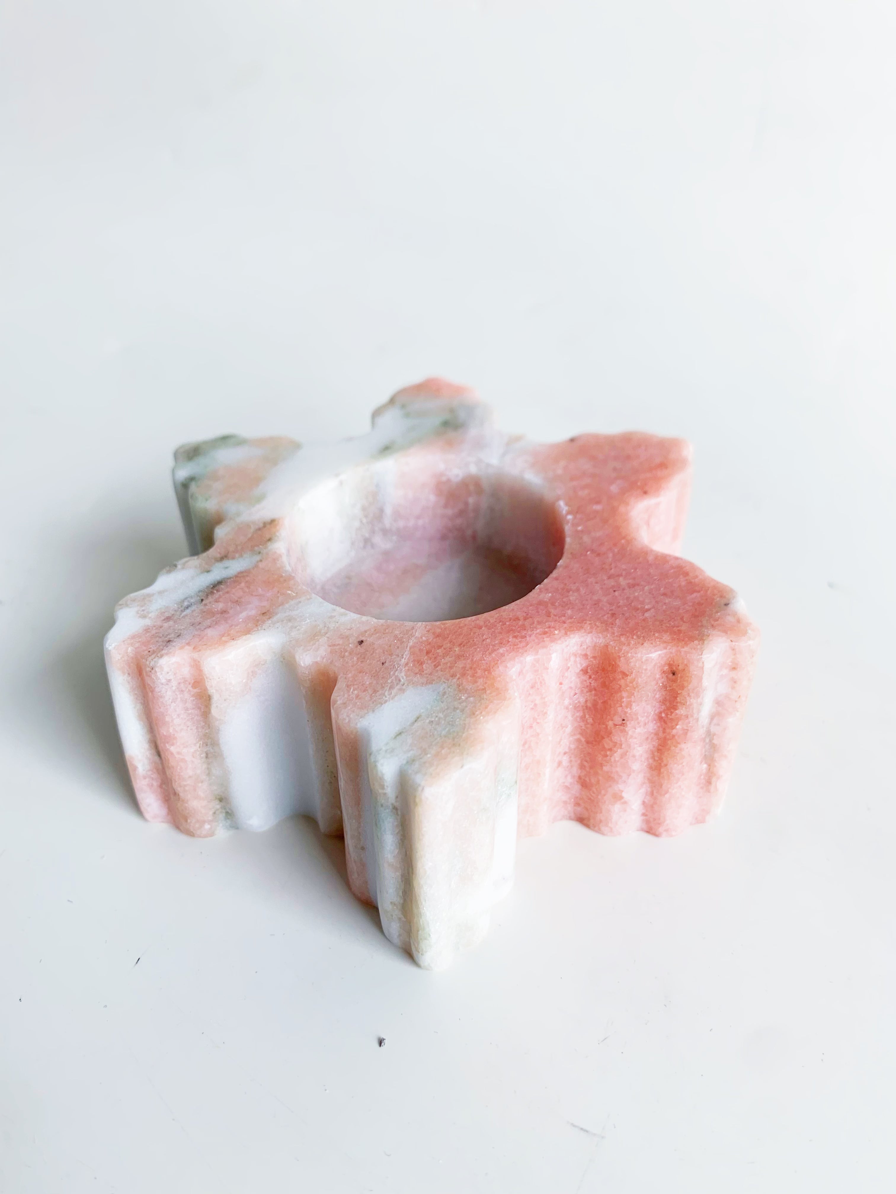 Christmas Snowflake Norwegian Rose Marble Candle Holder | Holiday Stone Décor