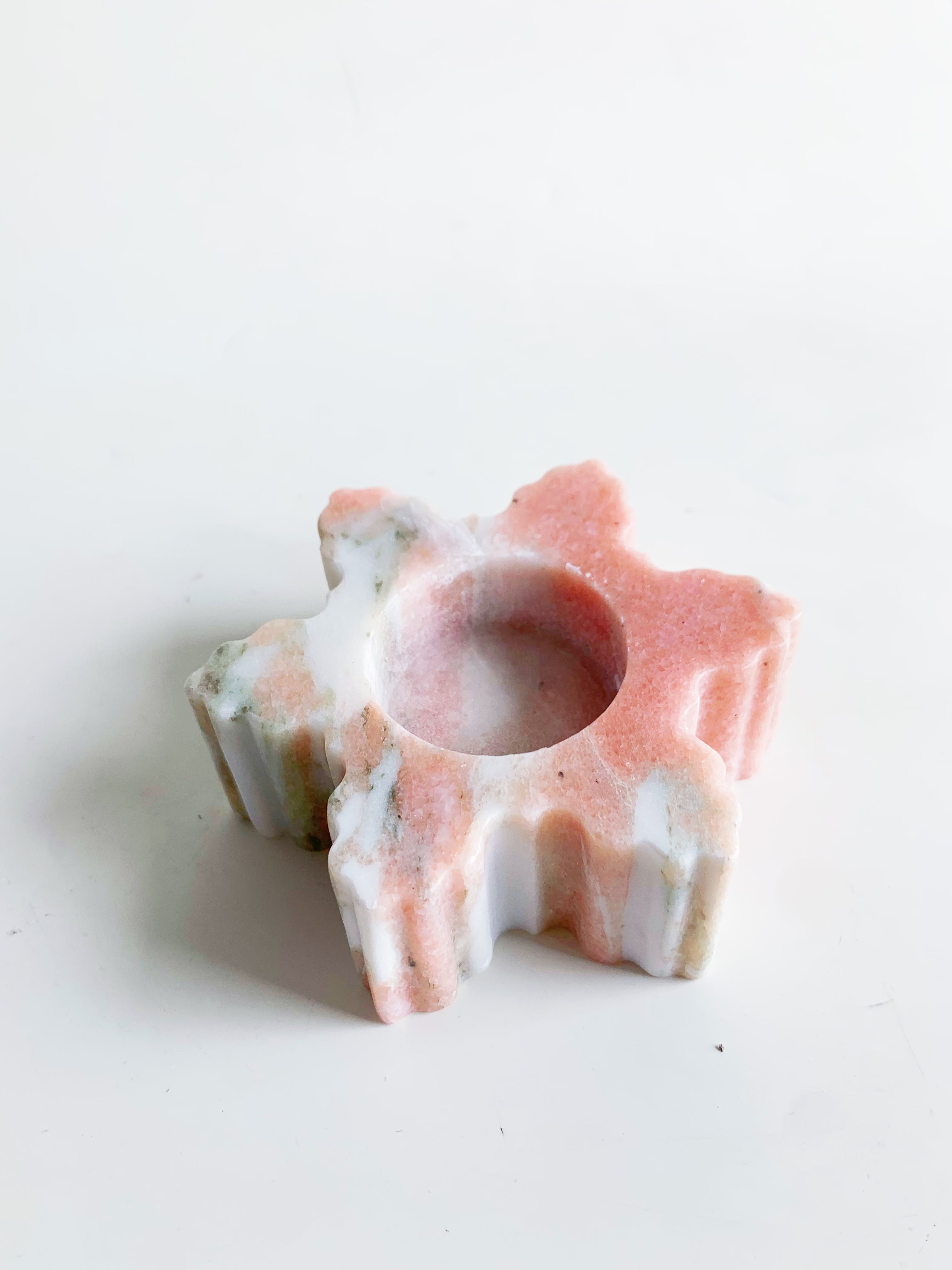 Christmas Snowflake Norwegian Rose Marble Candle Holder | Holiday Stone Décor