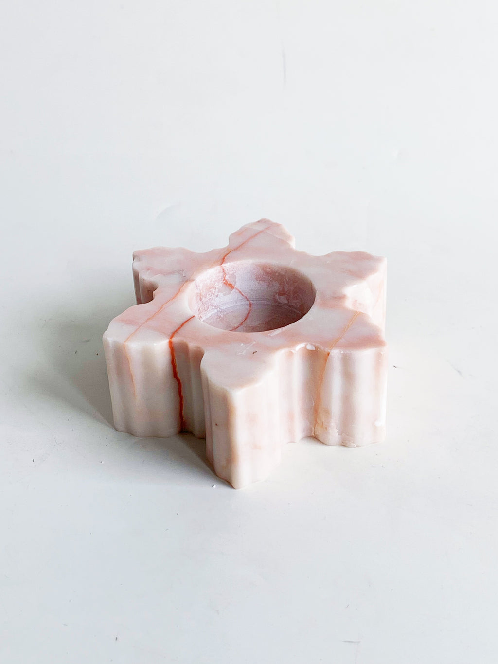 Christmas Calacatta Pink Marble Snowflake Candle Holder | Holiday Stone Decor