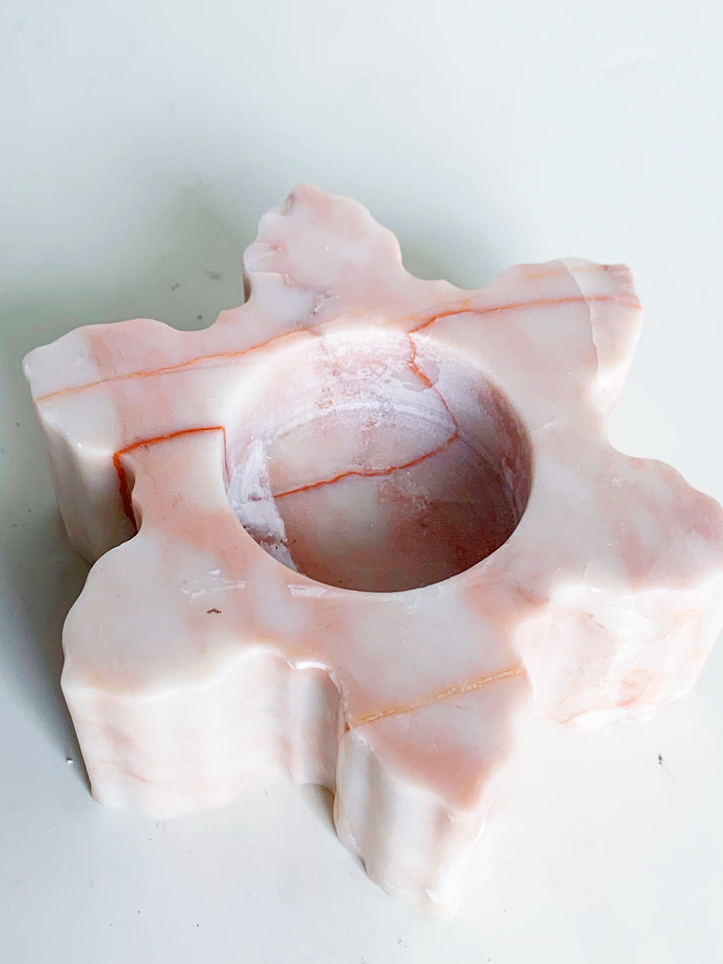Christmas Calacatta Pink Marble Snowflake Candle Holder | Holiday Stone Decor