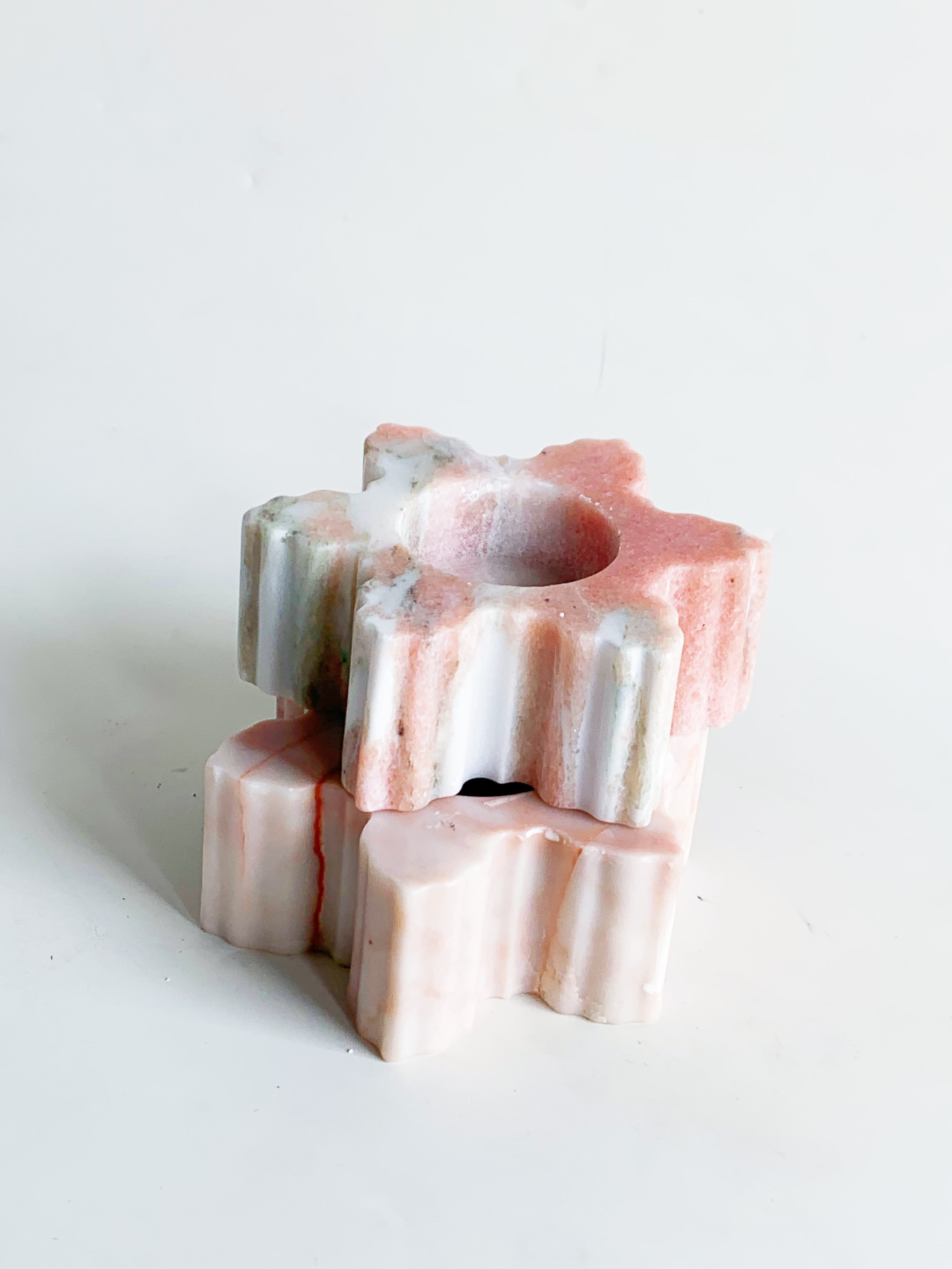 Christmas Calacatta Pink Marble Snowflake Candle Holder | Holiday Stone Decor