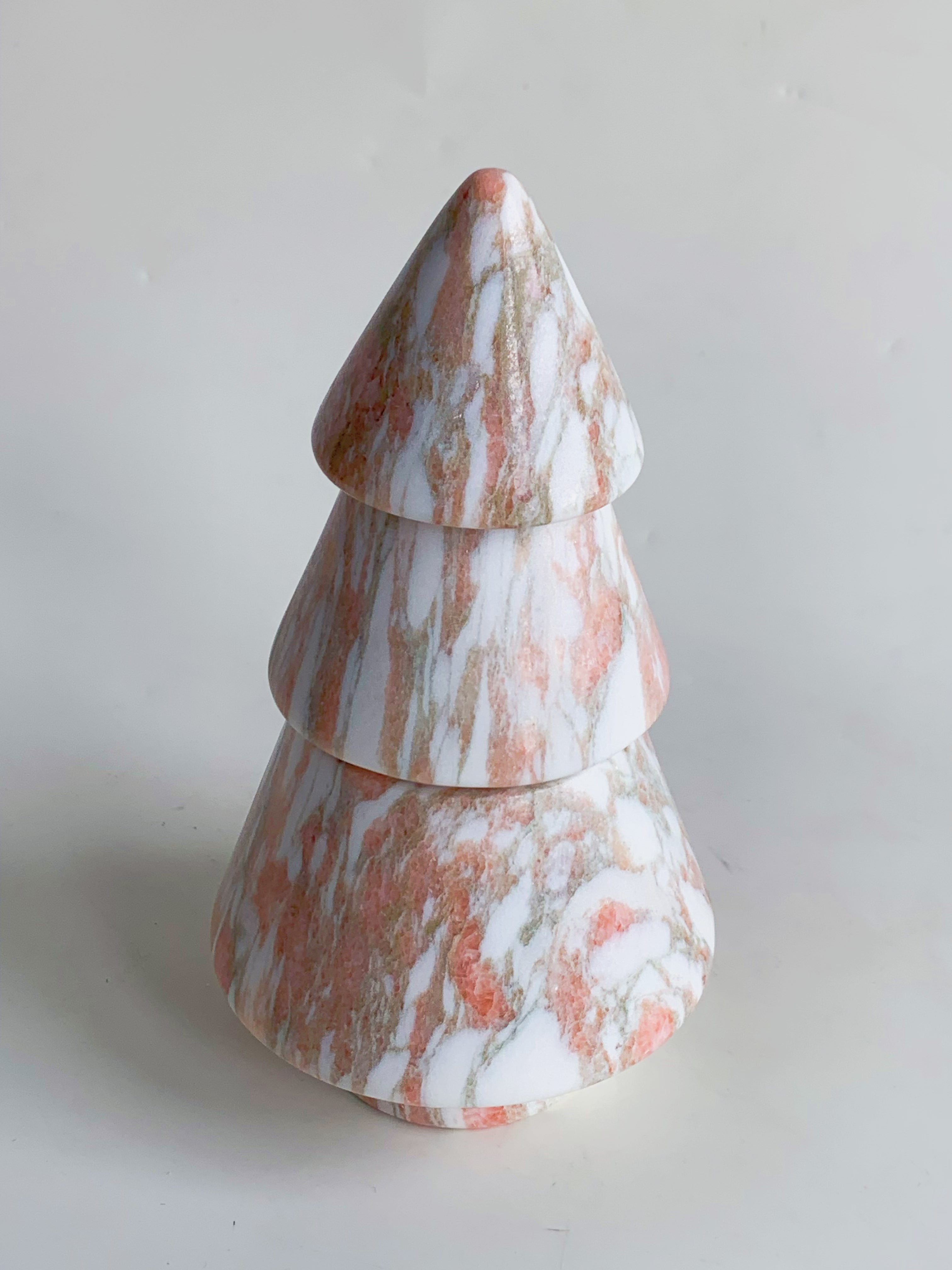 Christmas Tree Norwegian Rose Marble Candle Holder | Festive Stone Decor
