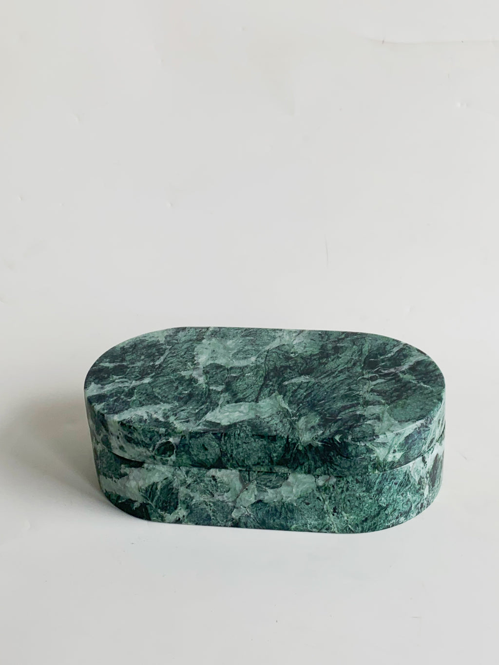 Verde Apli Oval Marble Vanity Box | Green Italian Stone Organizer