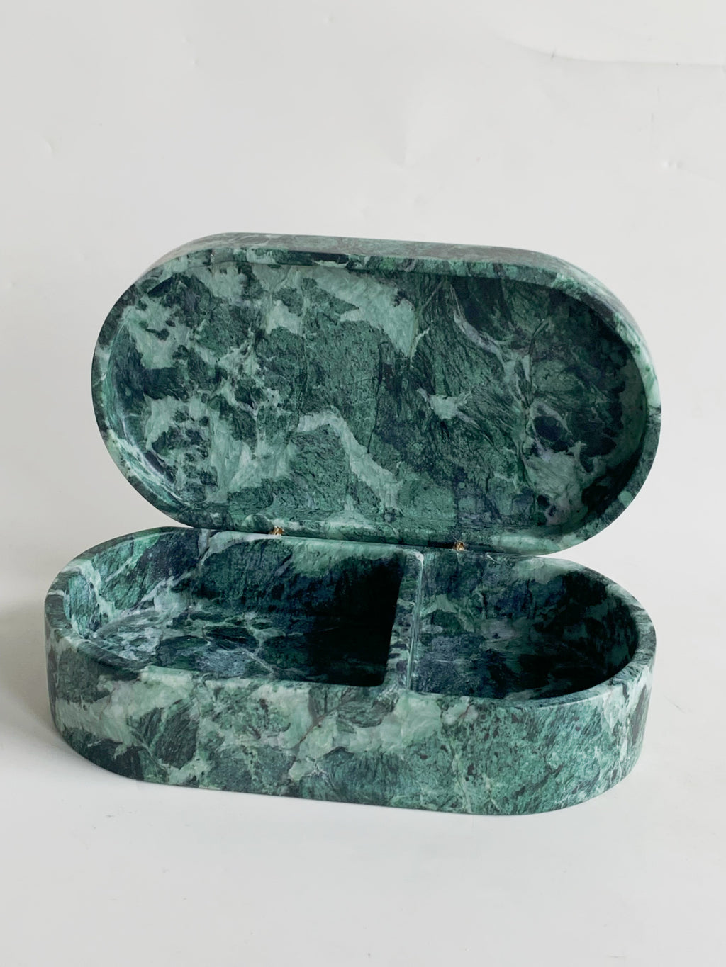 Verde Apli Oval Marble Vanity Box | Green Italian Stone Organizer