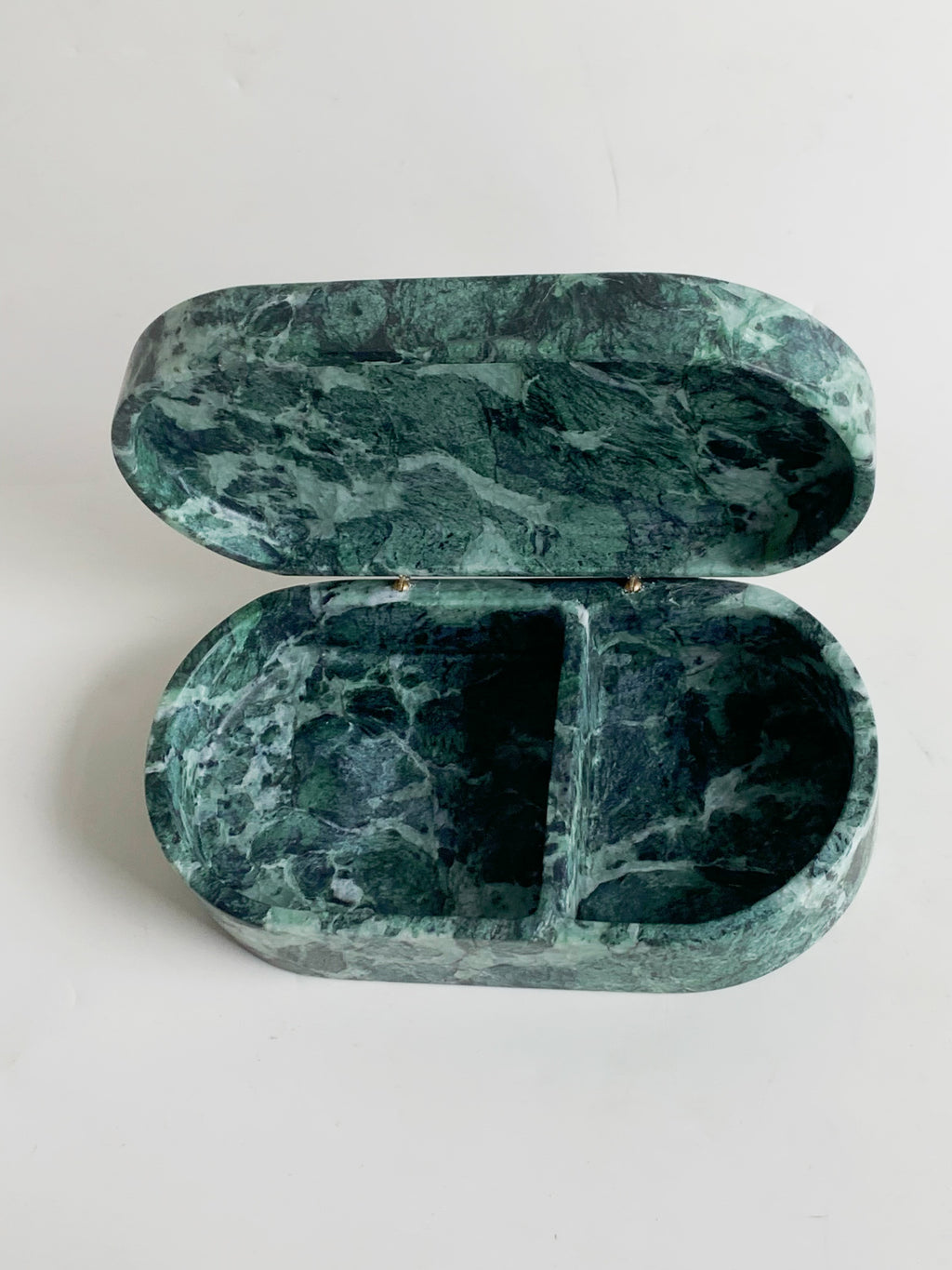 Verde Apli Oval Marble Vanity Box | Green Italian Stone Organizer