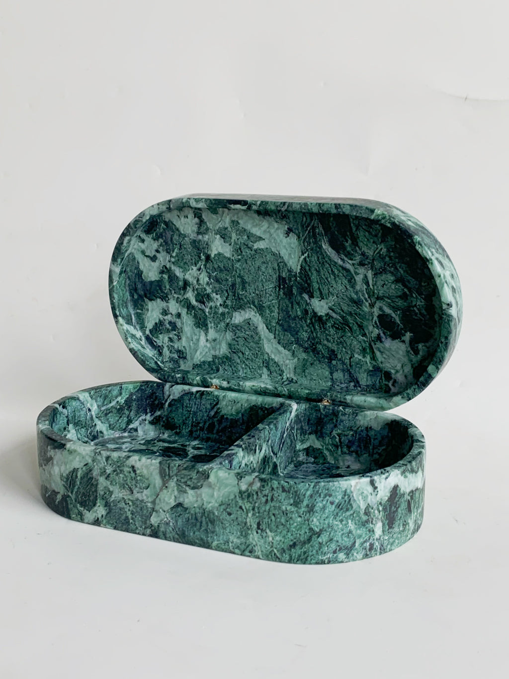 Verde Apli Oval Marble Vanity Box | Green Italian Stone Organizer