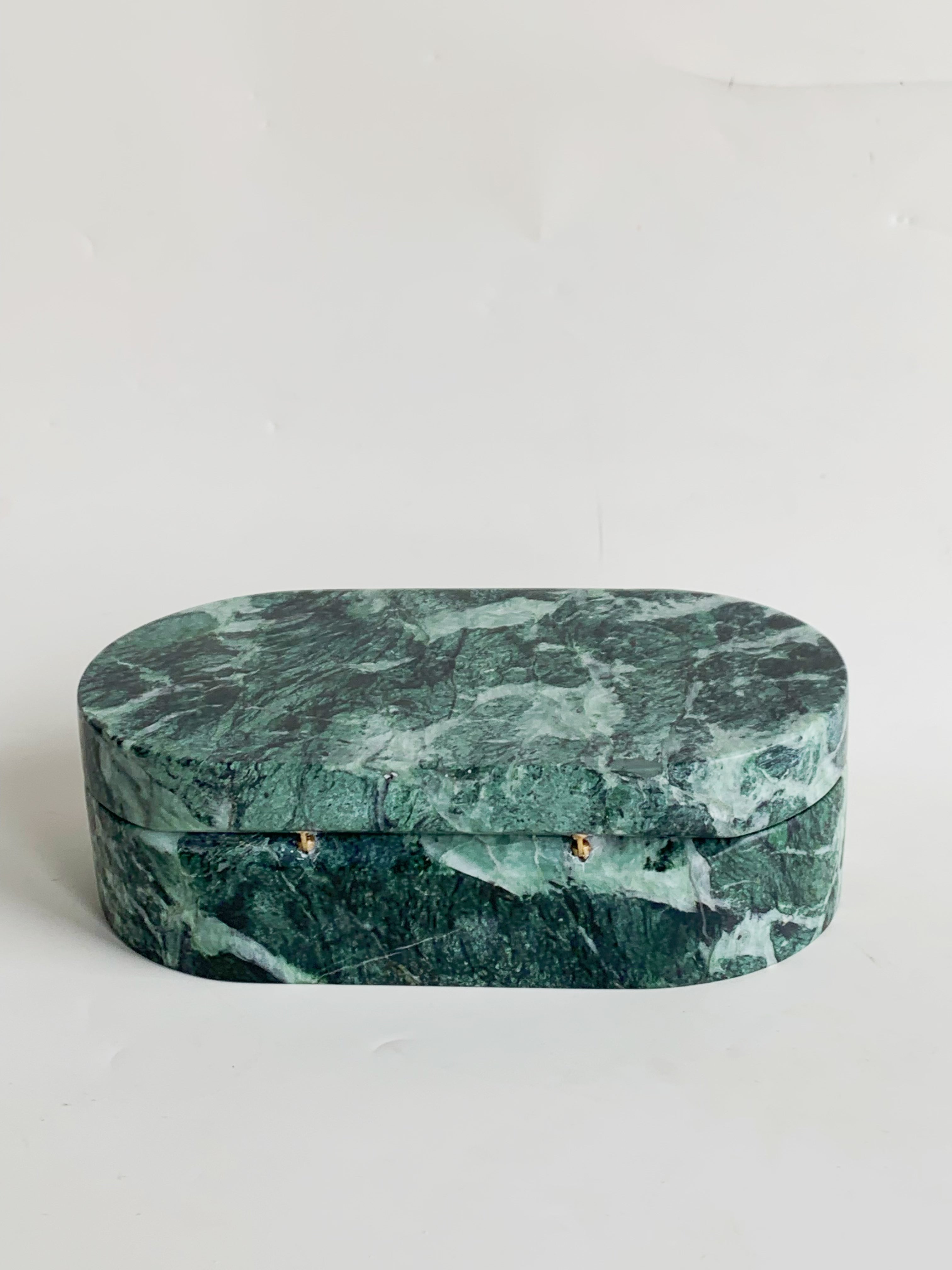 Verde Apli Oval Marble Vanity Box | Green Italian Stone Organizer