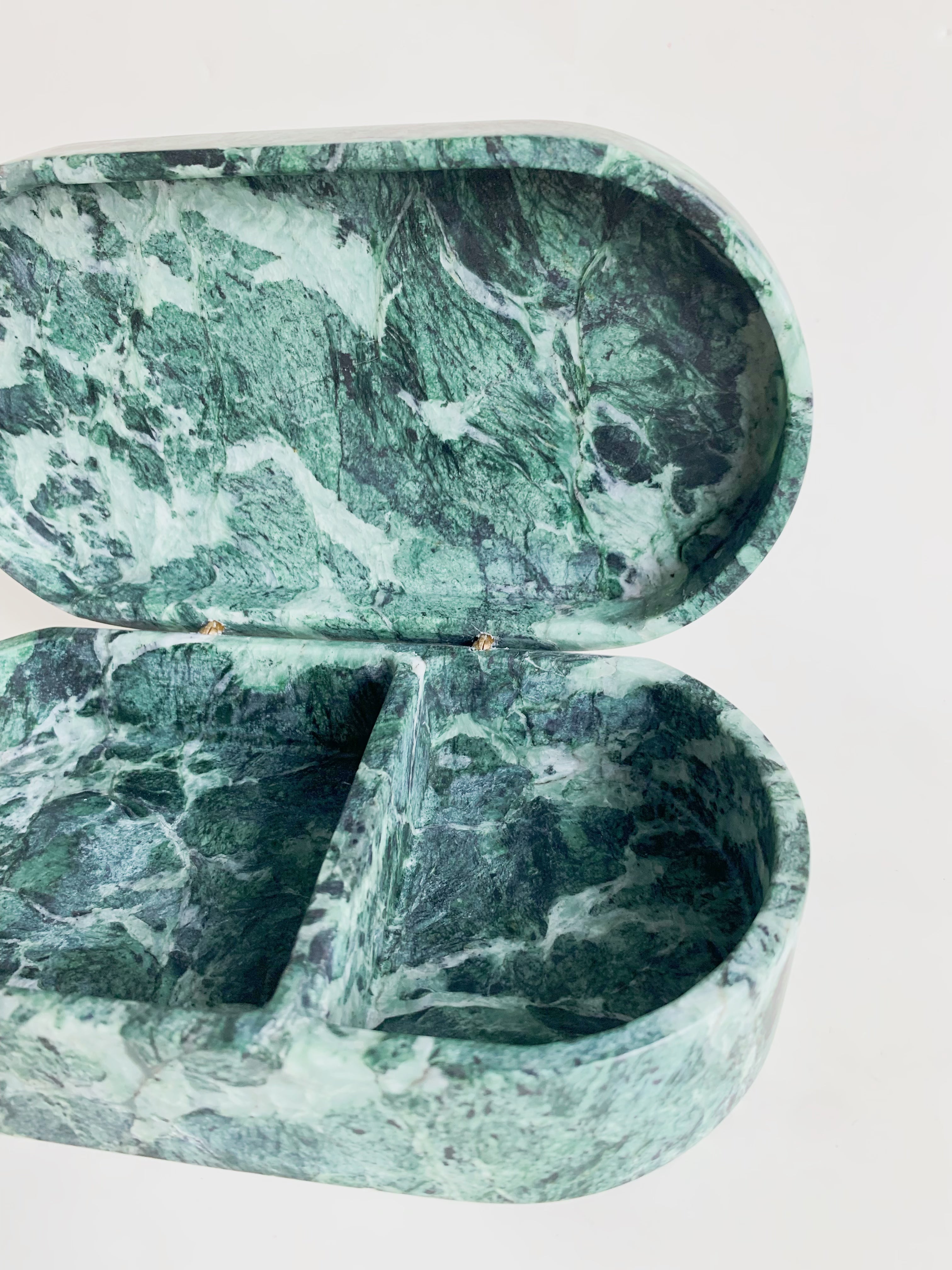 Verde Apli Oval Marble Vanity Box | Green Italian Stone Organizer