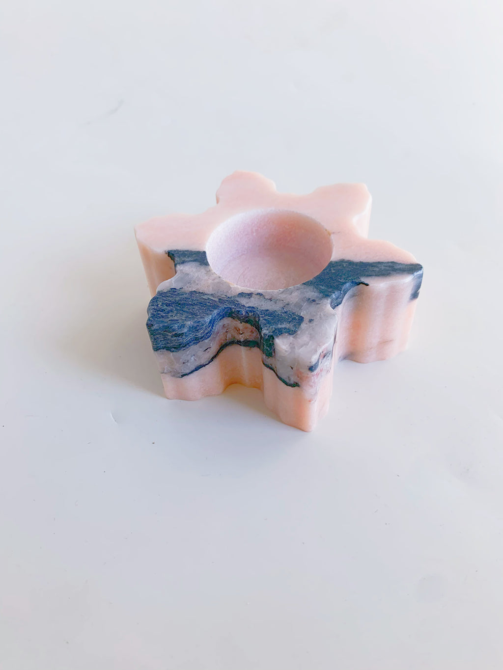 Christmas Pink Marble Snowflake Candle Holders | Holiday Stone Decor