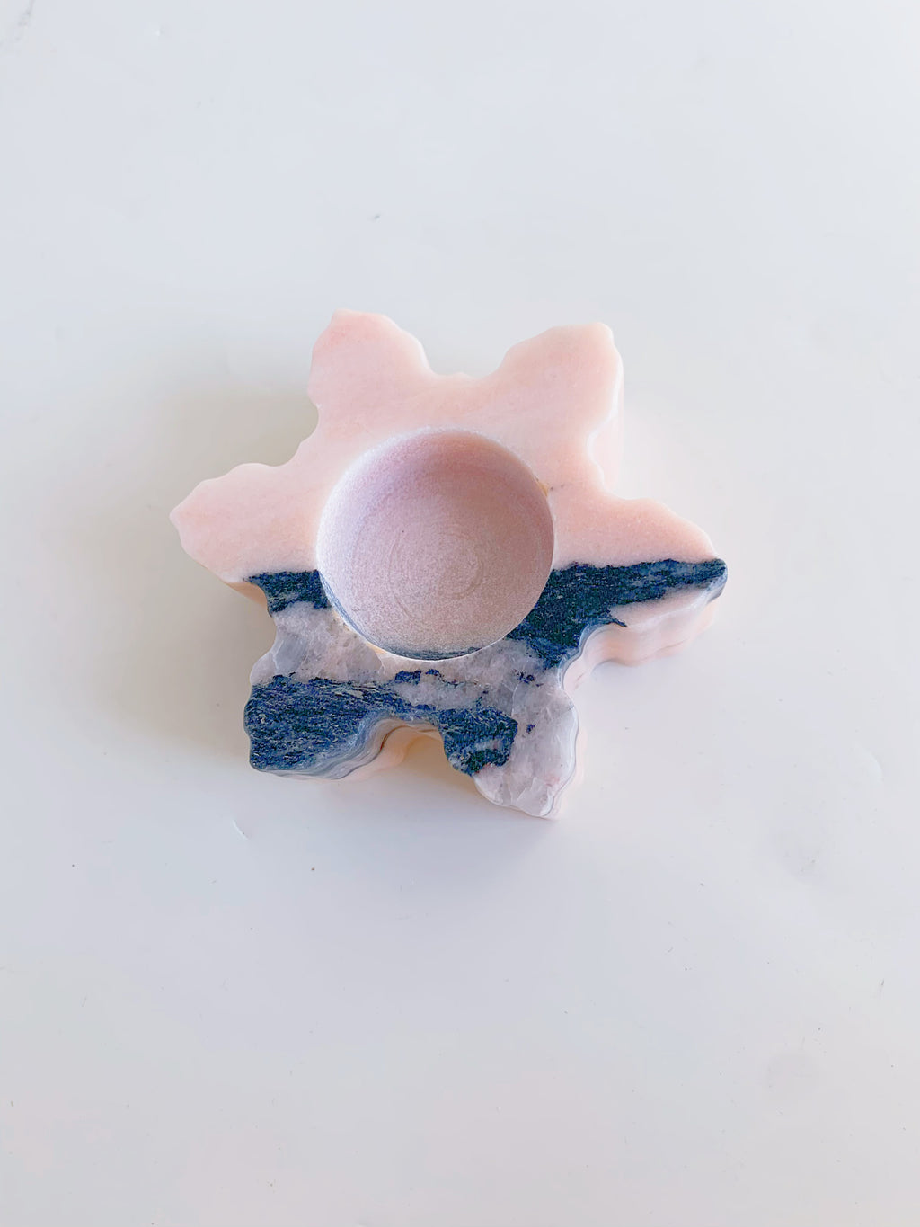 Christmas Pink Marble Snowflake Candle Holders | Holiday Stone Decor