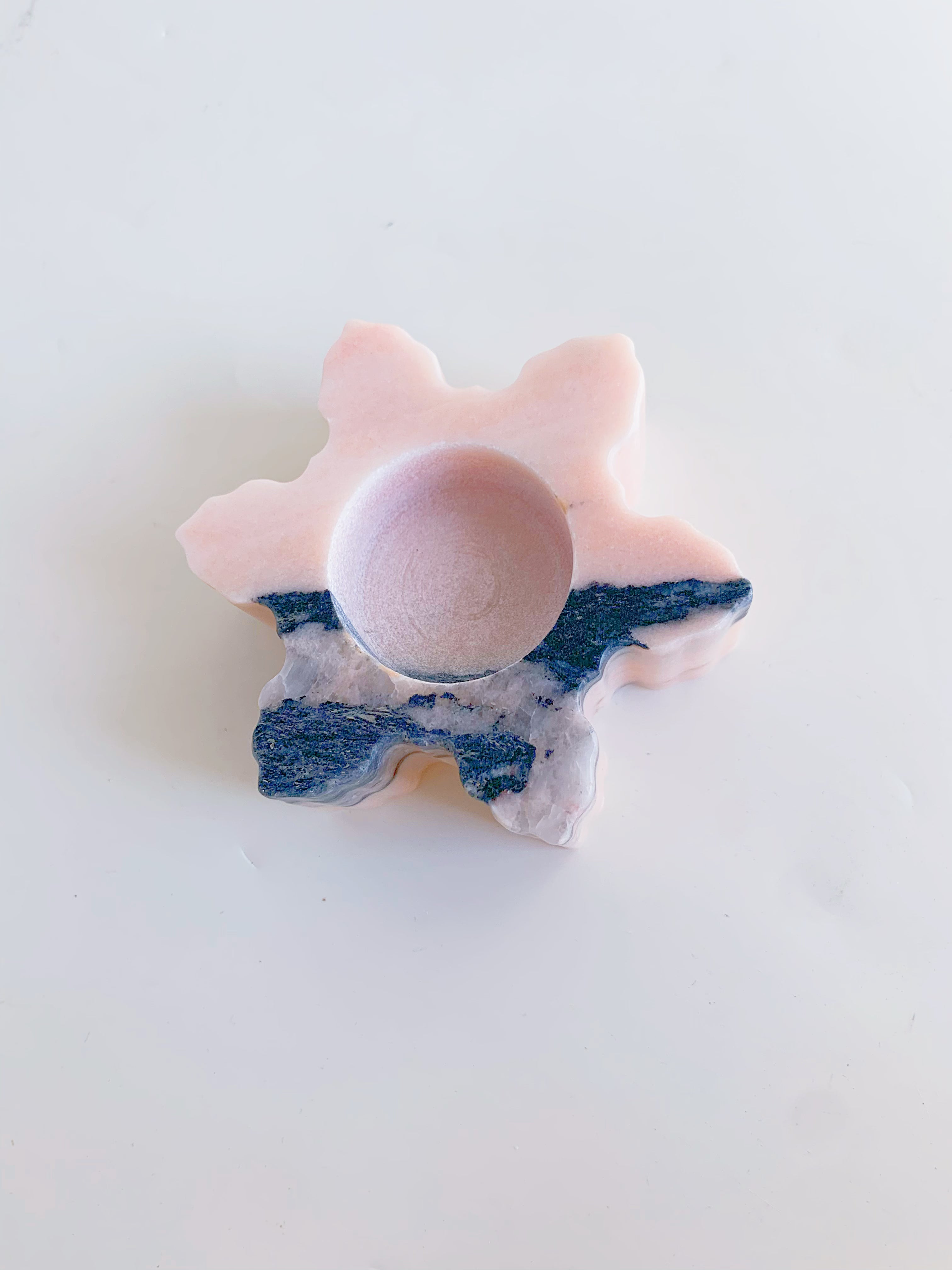 Christmas Pink Marble Snowflake Candle Holders | Holiday Stone Decor