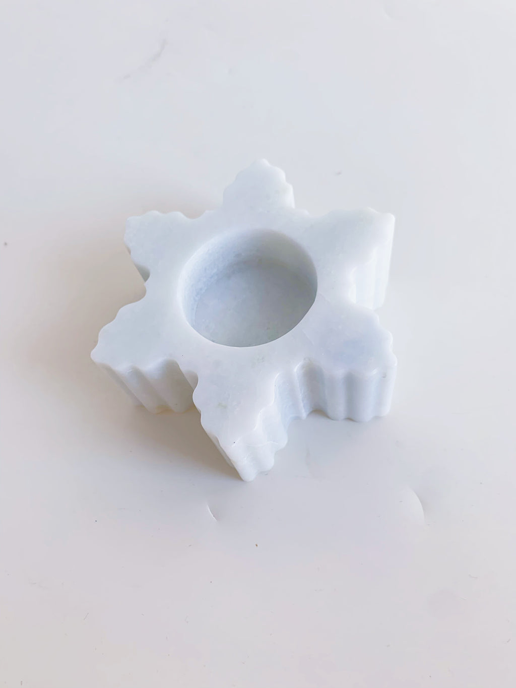 Christmas White Onyx Snowflake Candle Holders | Natural Glow Holiday Decor