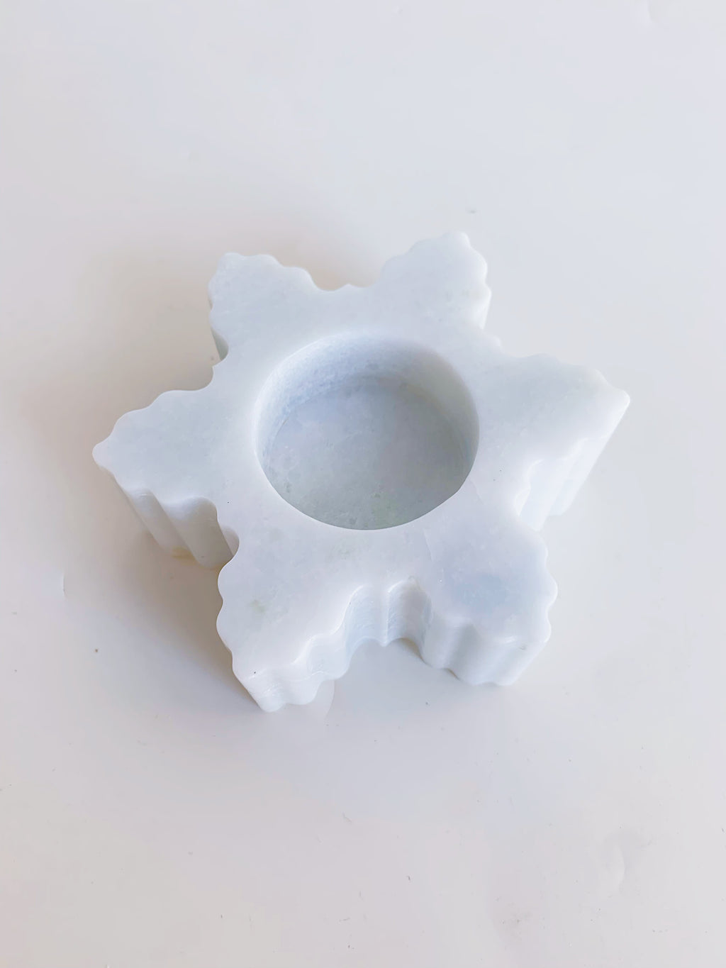 Christmas White Onyx Snowflake Candle Holders | Natural Glow Holiday Decor
